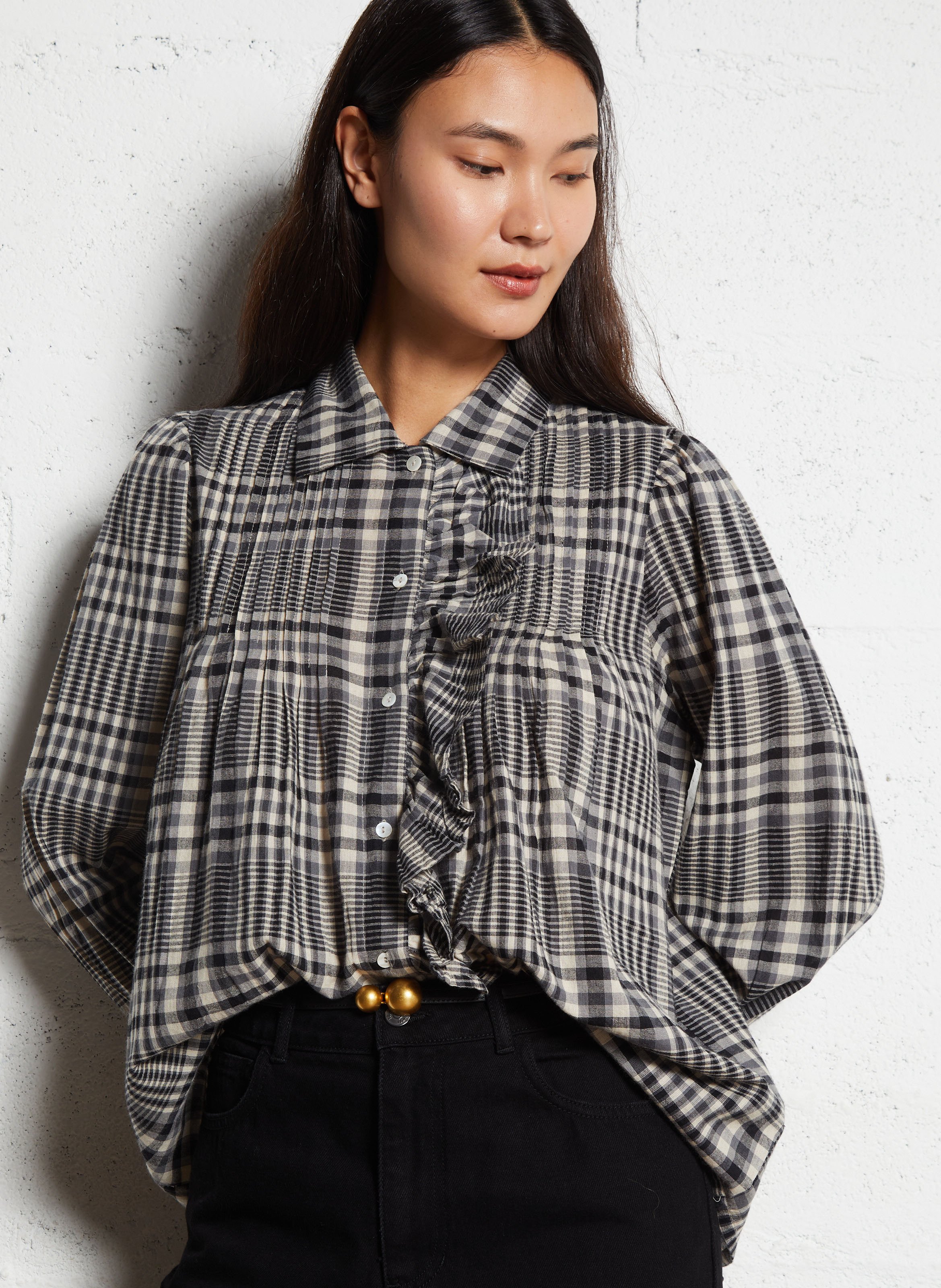 Blouse met klassieke kraag en ruiten LEON & HARPER Grijs