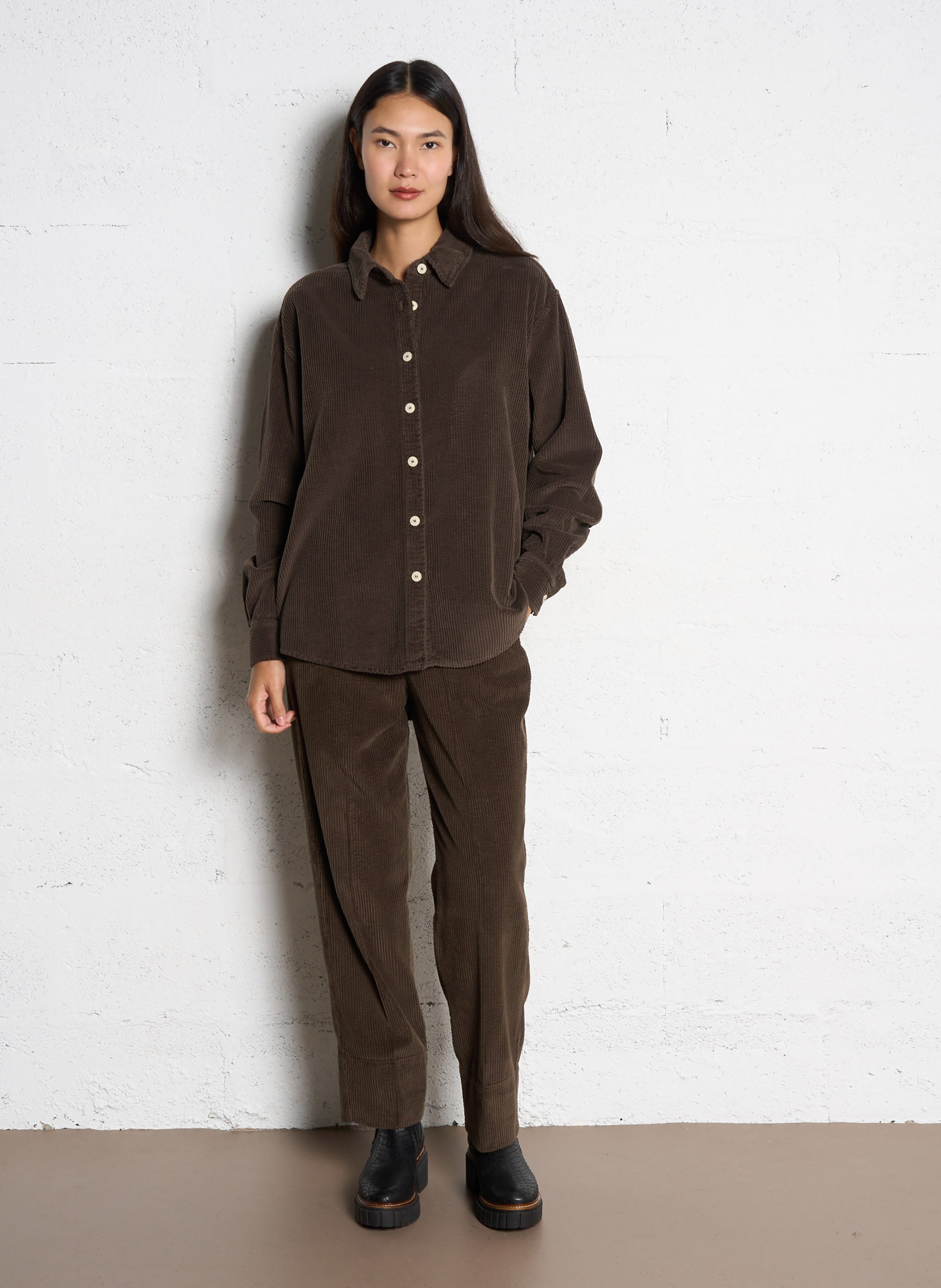 Blouse van corduroy met klassieke kraag AMERICAN VINTAGE Bruin