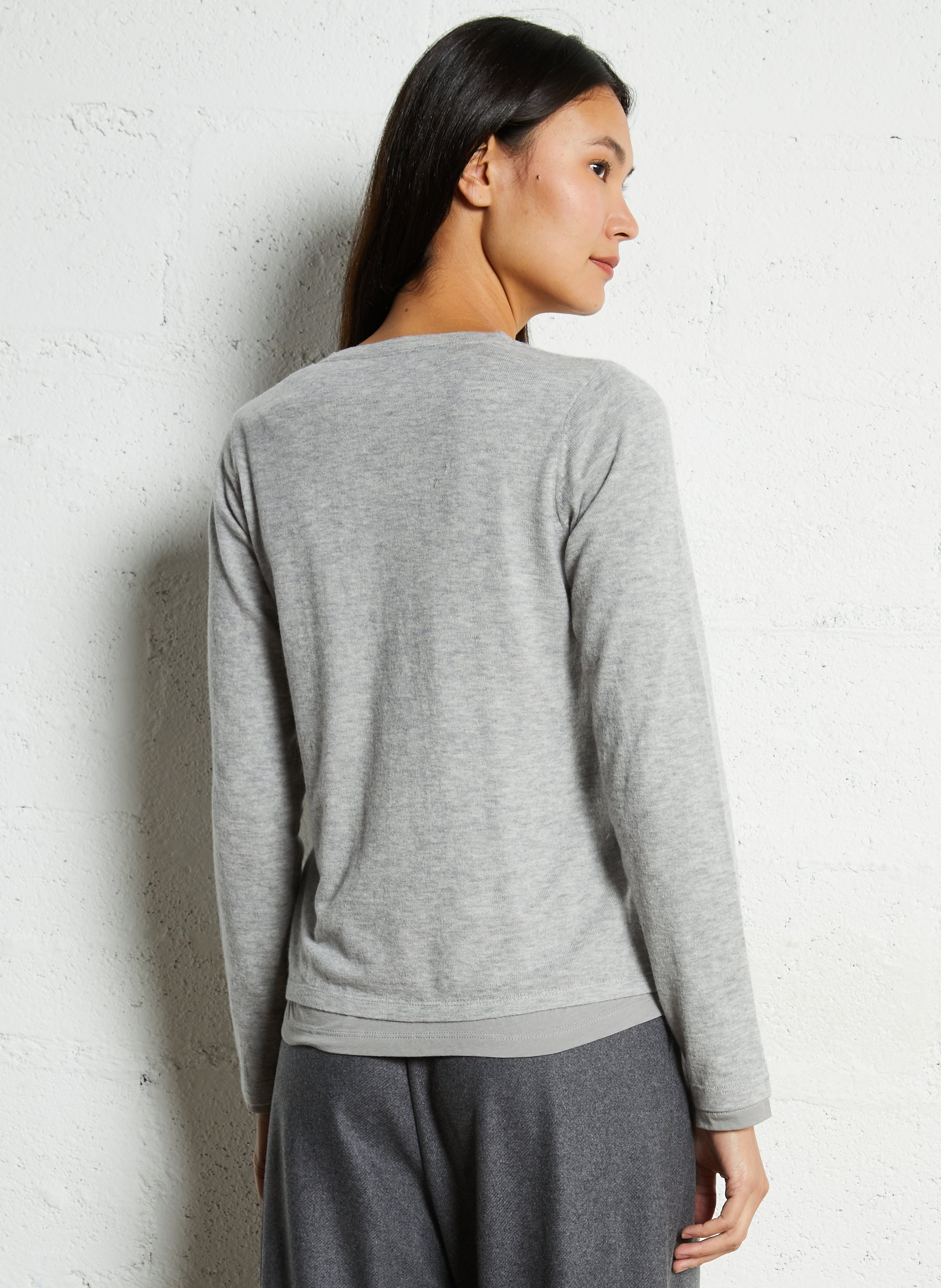 Cashmere round neck straight top MAJESTIC FILATURES Grey
