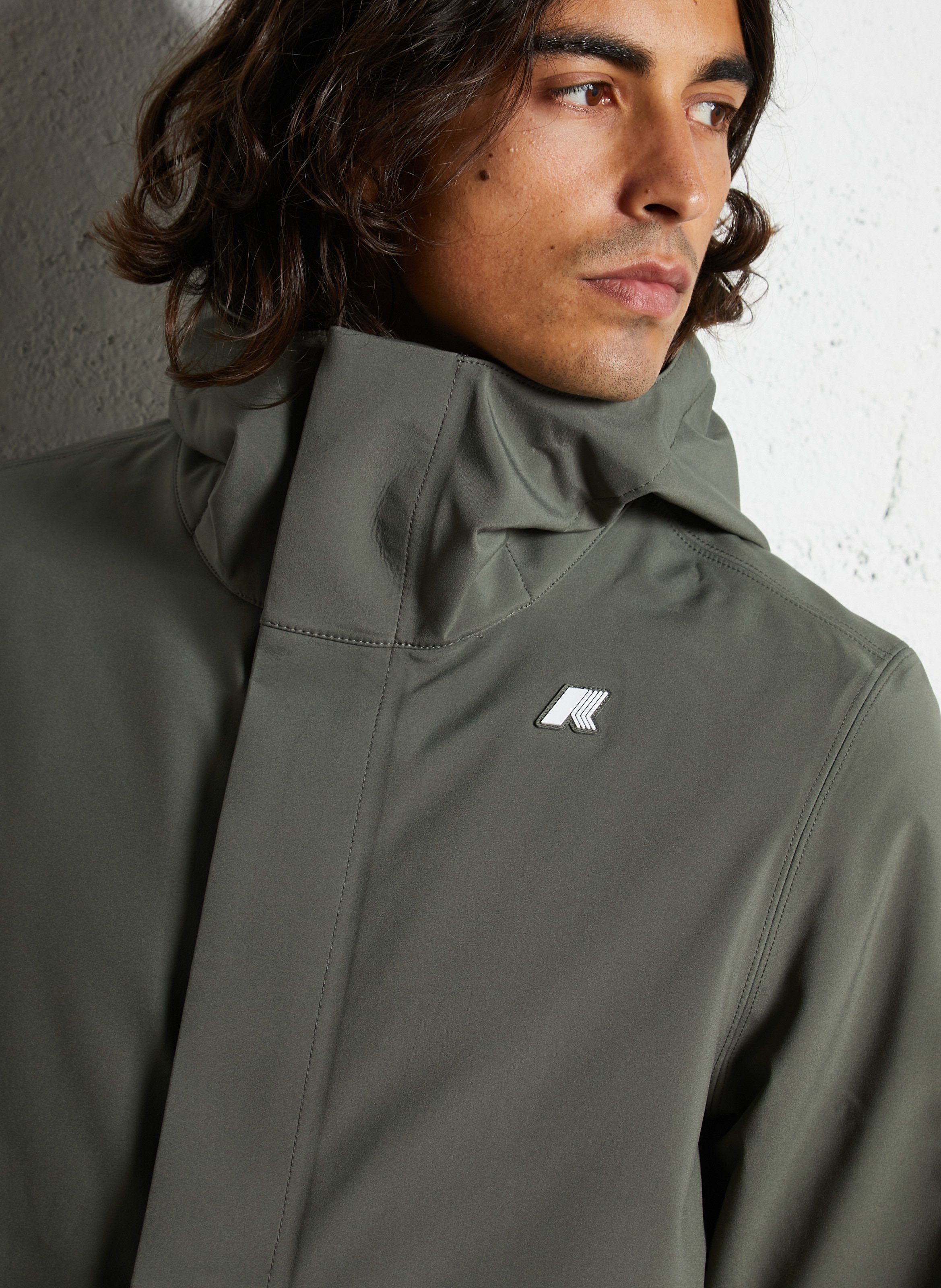 Parka with high collar and fitted hood K-WAY Green