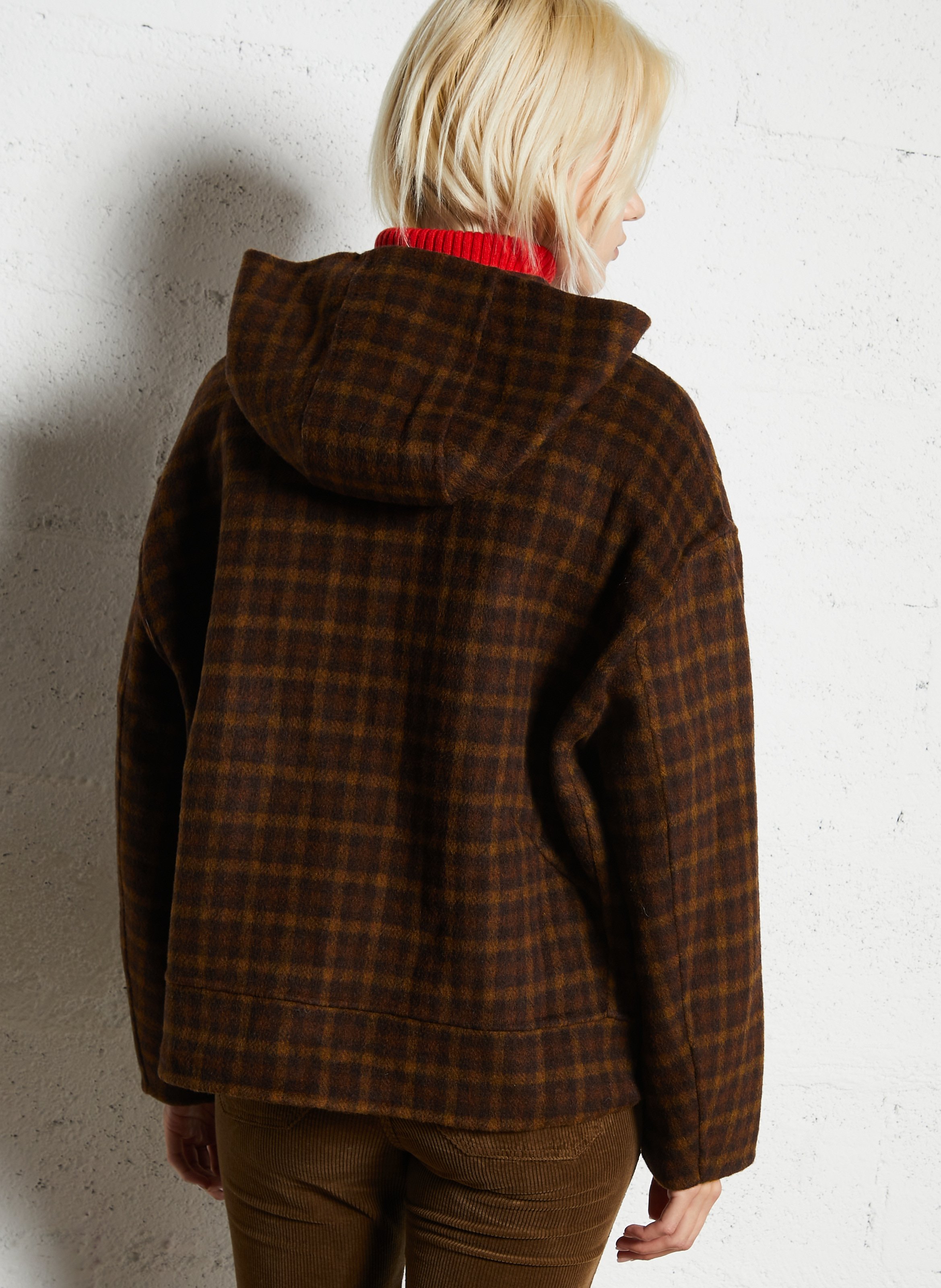 Weiter Karomantel aus Wollmix THE KORNER Braun