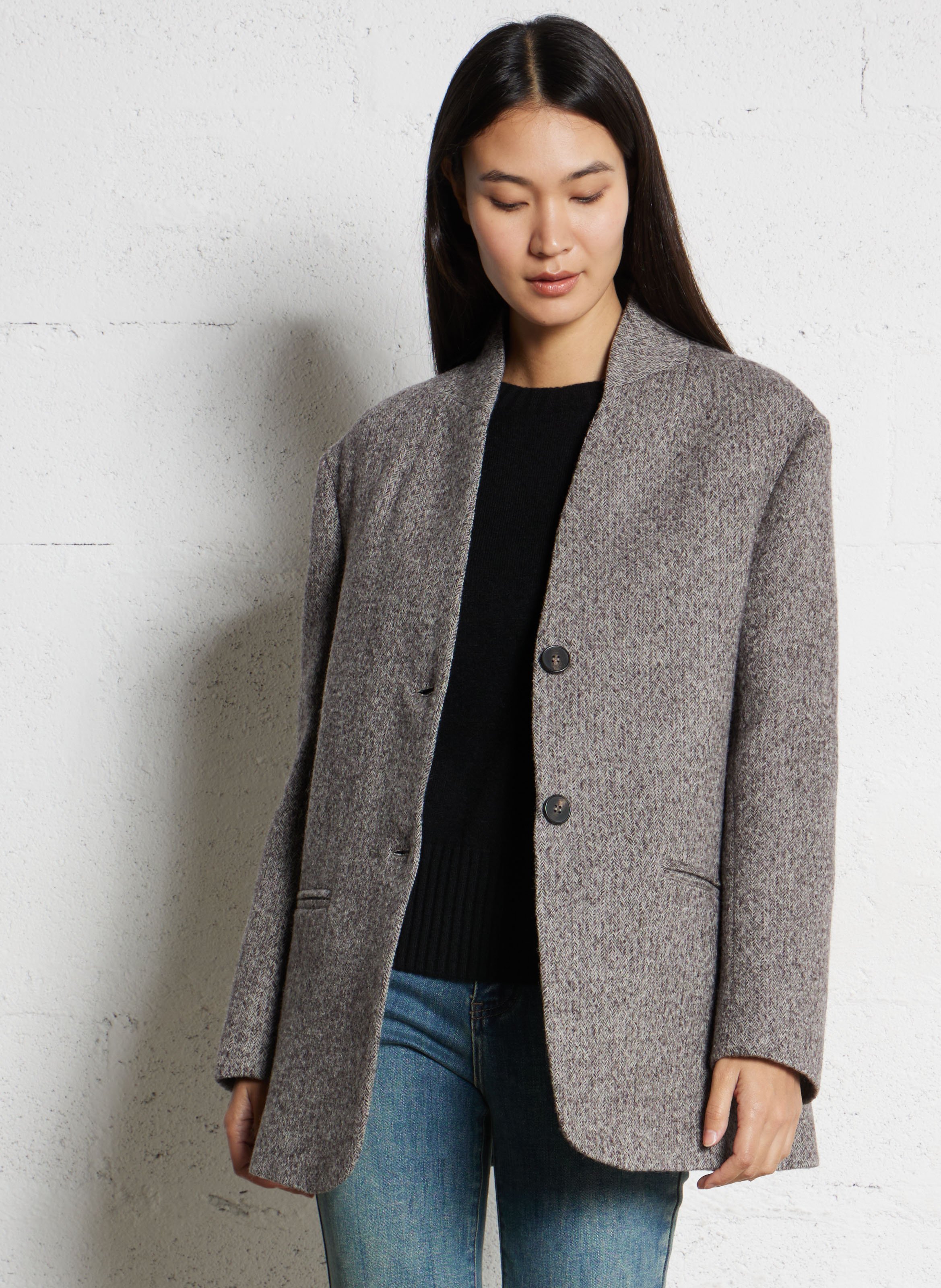 Oversized V-neck wool jacket MAISON HOTEL Grey