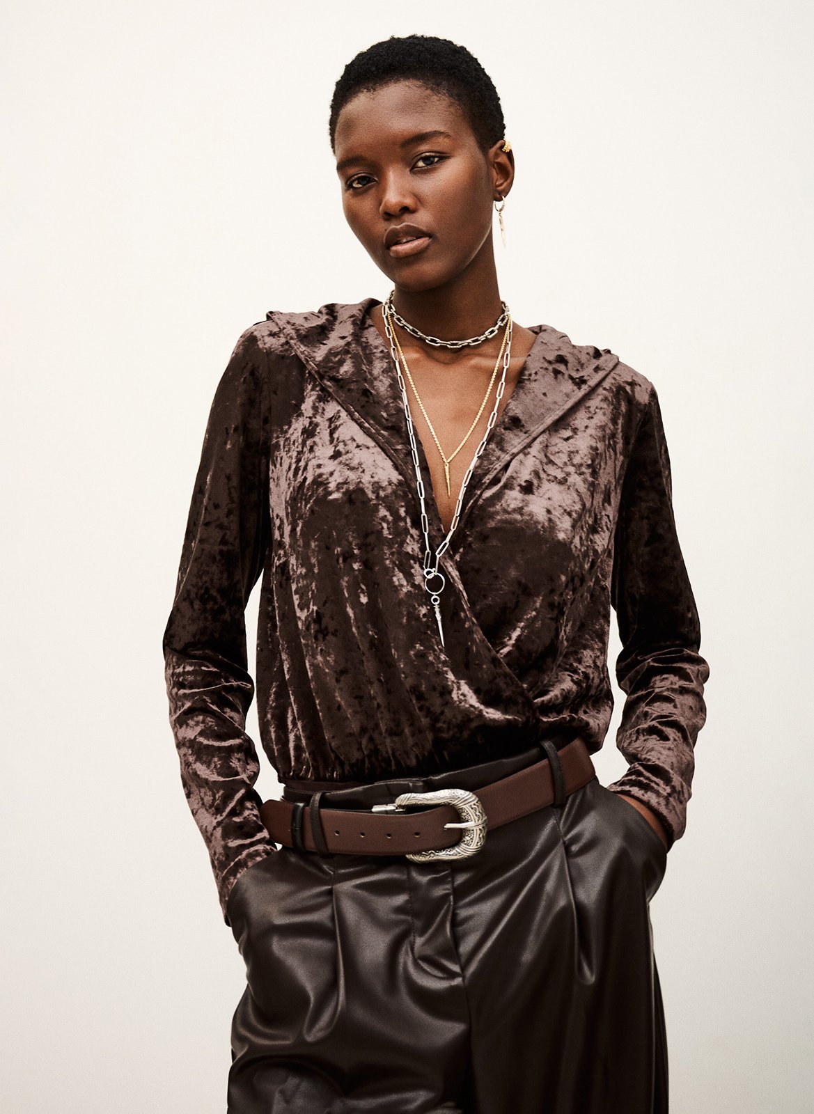 Body à capuche en velours imprimé BA&SH Noir