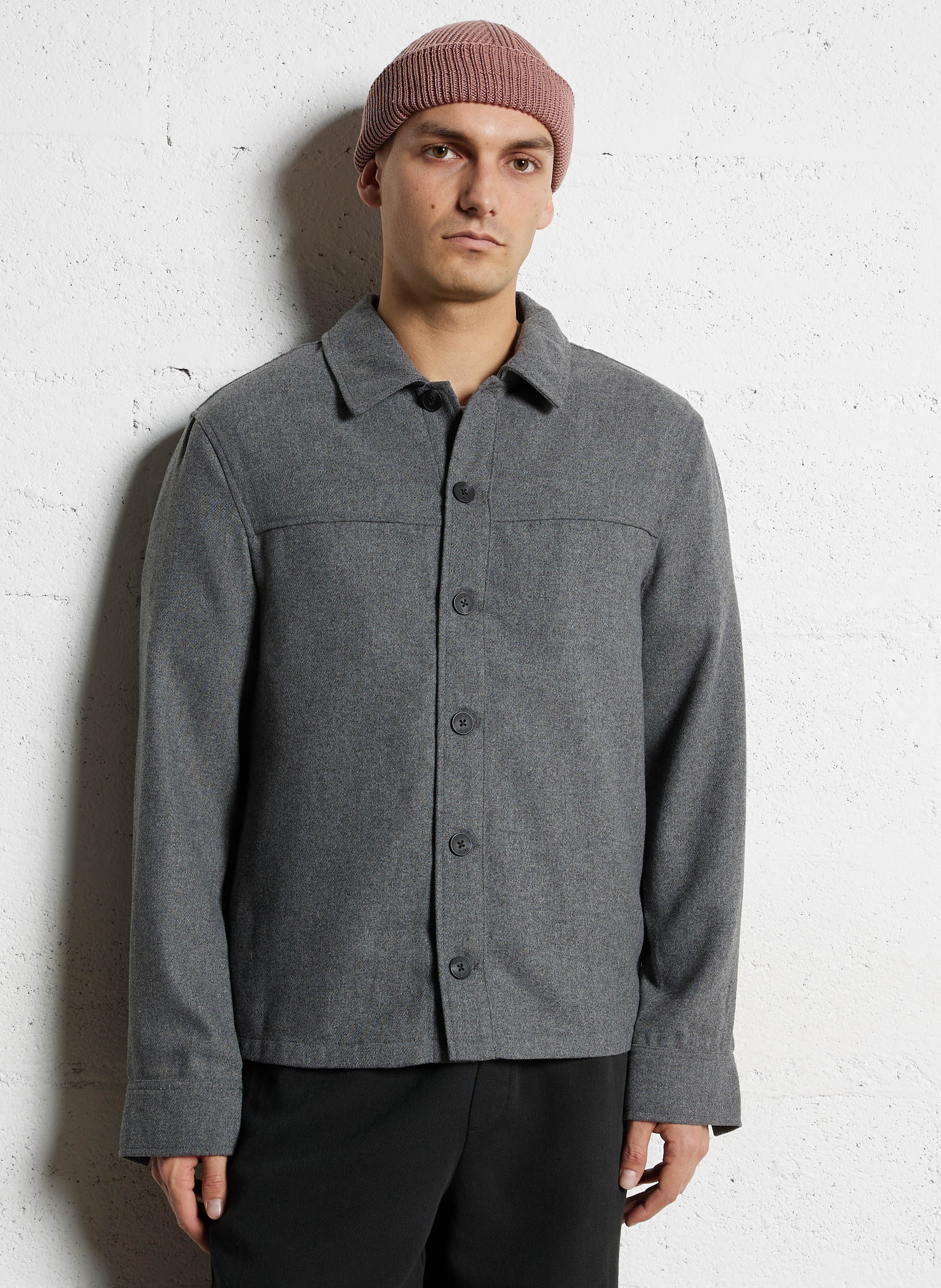 Straight classic collar wool shirt SOLID Grey