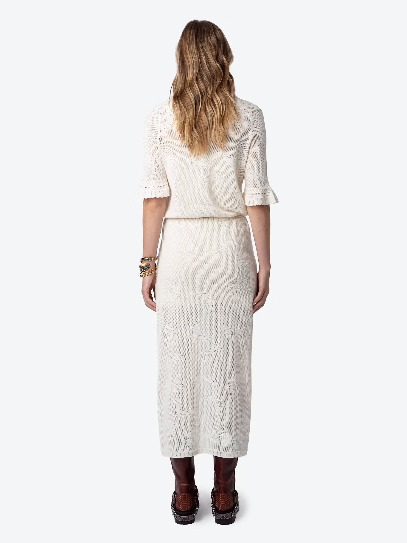 Robe longue en maille pointelle de coton bio ZADIG&VOLTAIRE Blanc