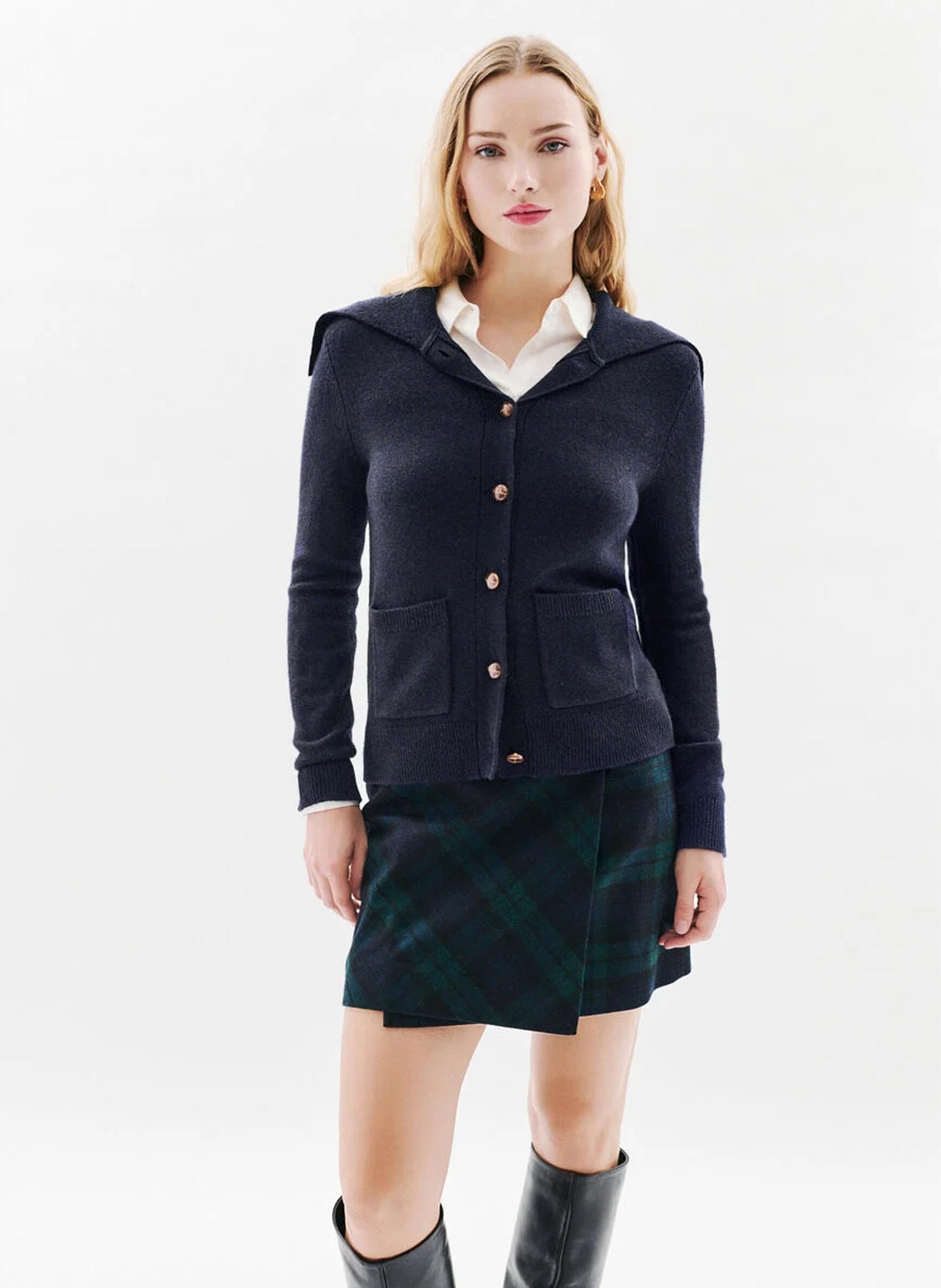 Gilet en laine mélangée col montant CAROLL Bleu