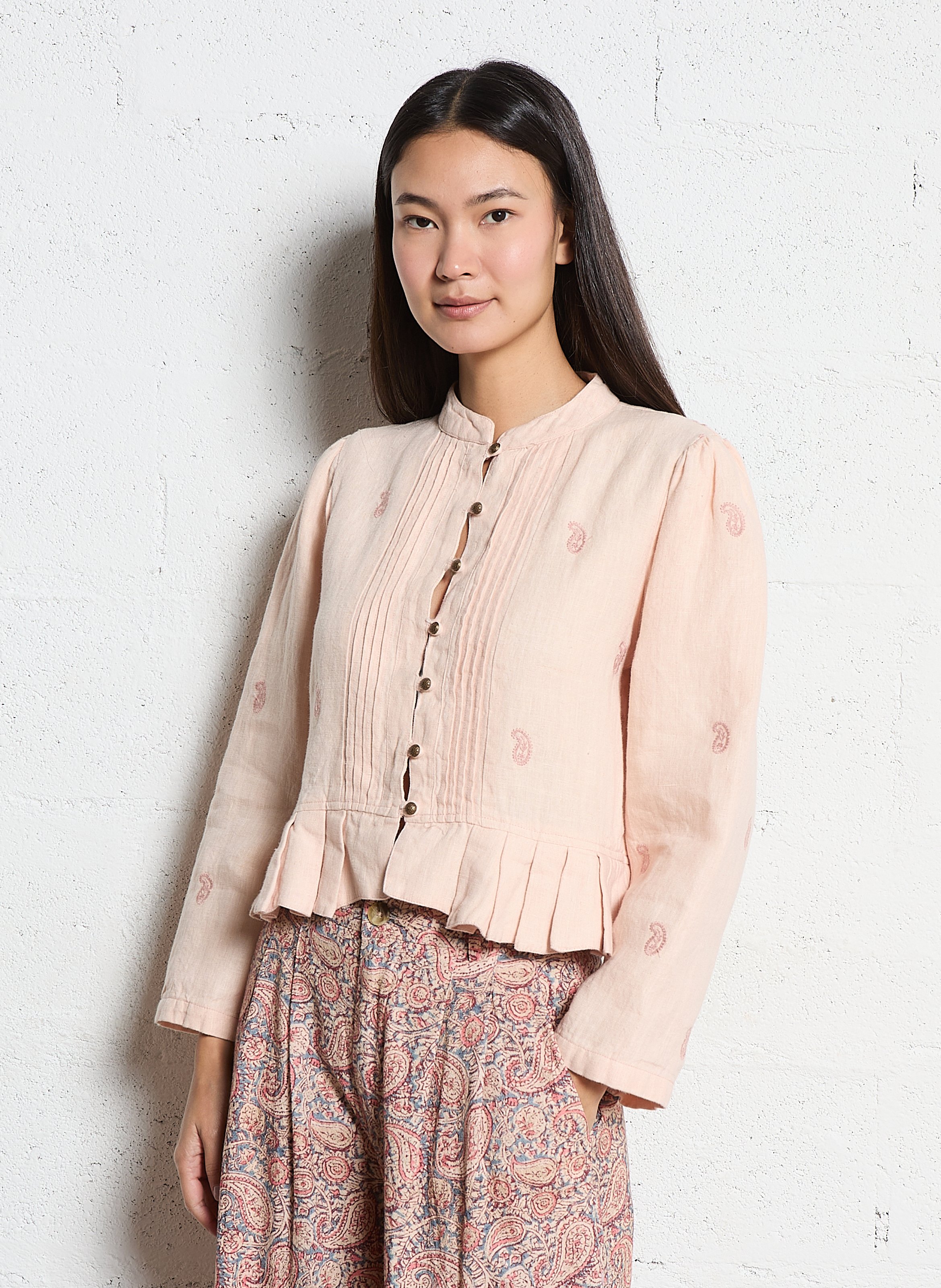 Kurze gerade Jacke mit Volants MAISON HOTEL Rosa