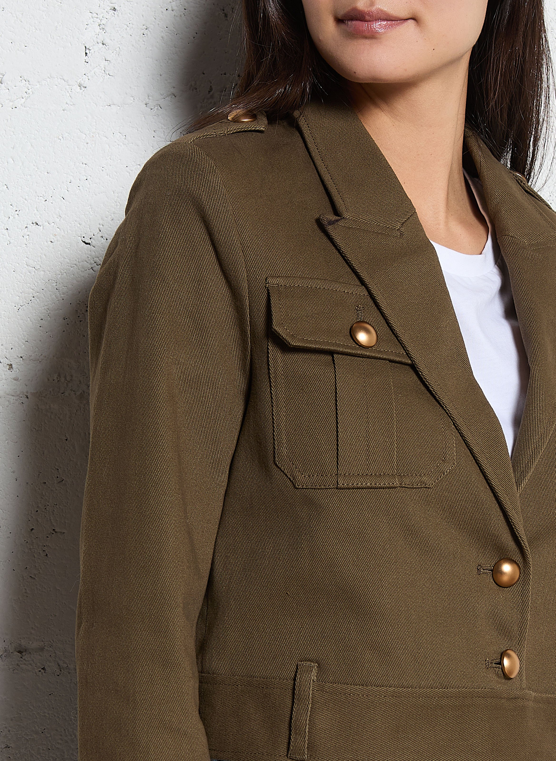 Straight blazer with tailored collar in mixed cotton IKKS Khaki