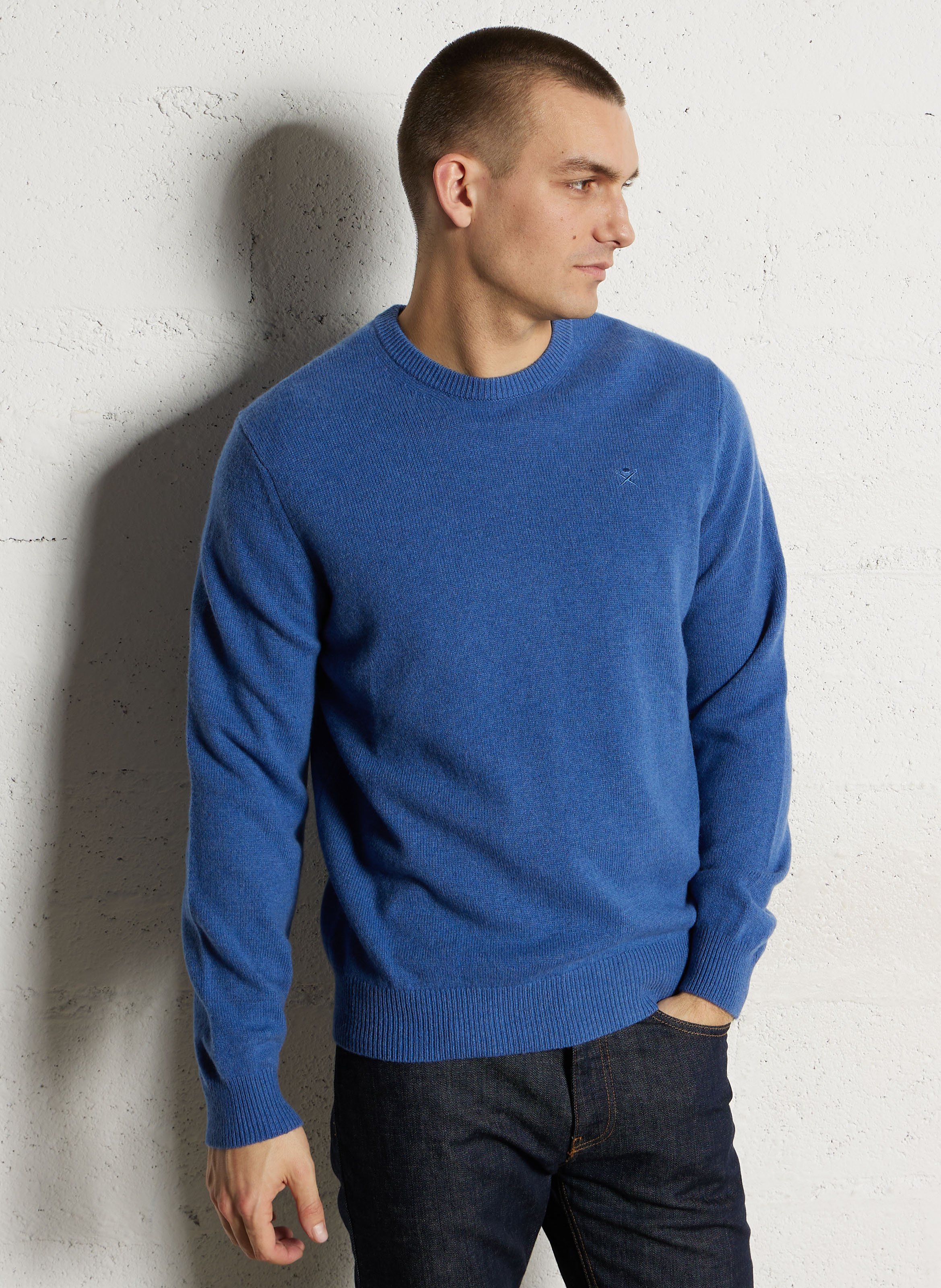 Trui met ronde hals in effen wol HACKETT