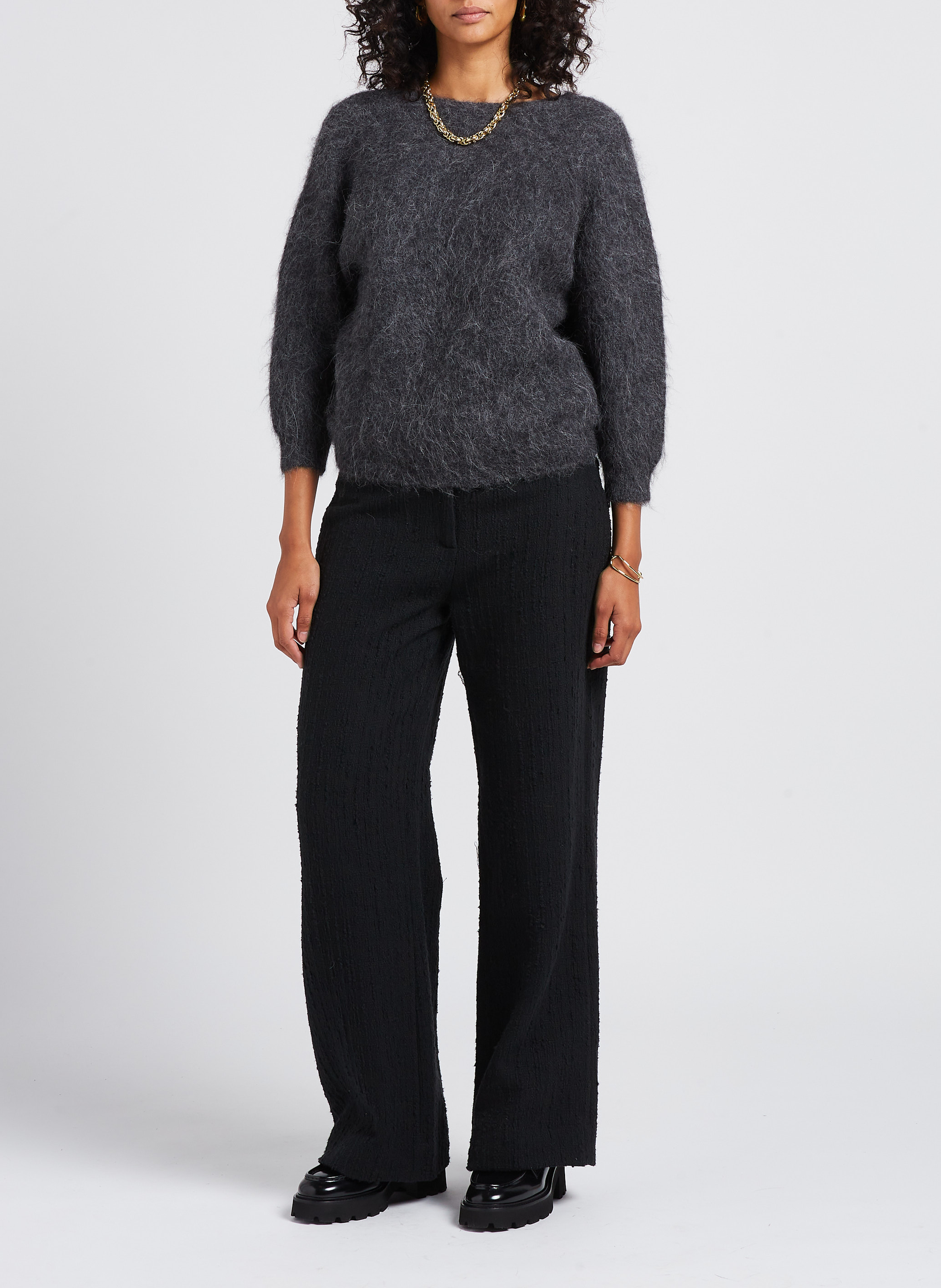 Pull col V en laine mélangé BA&SH Noir