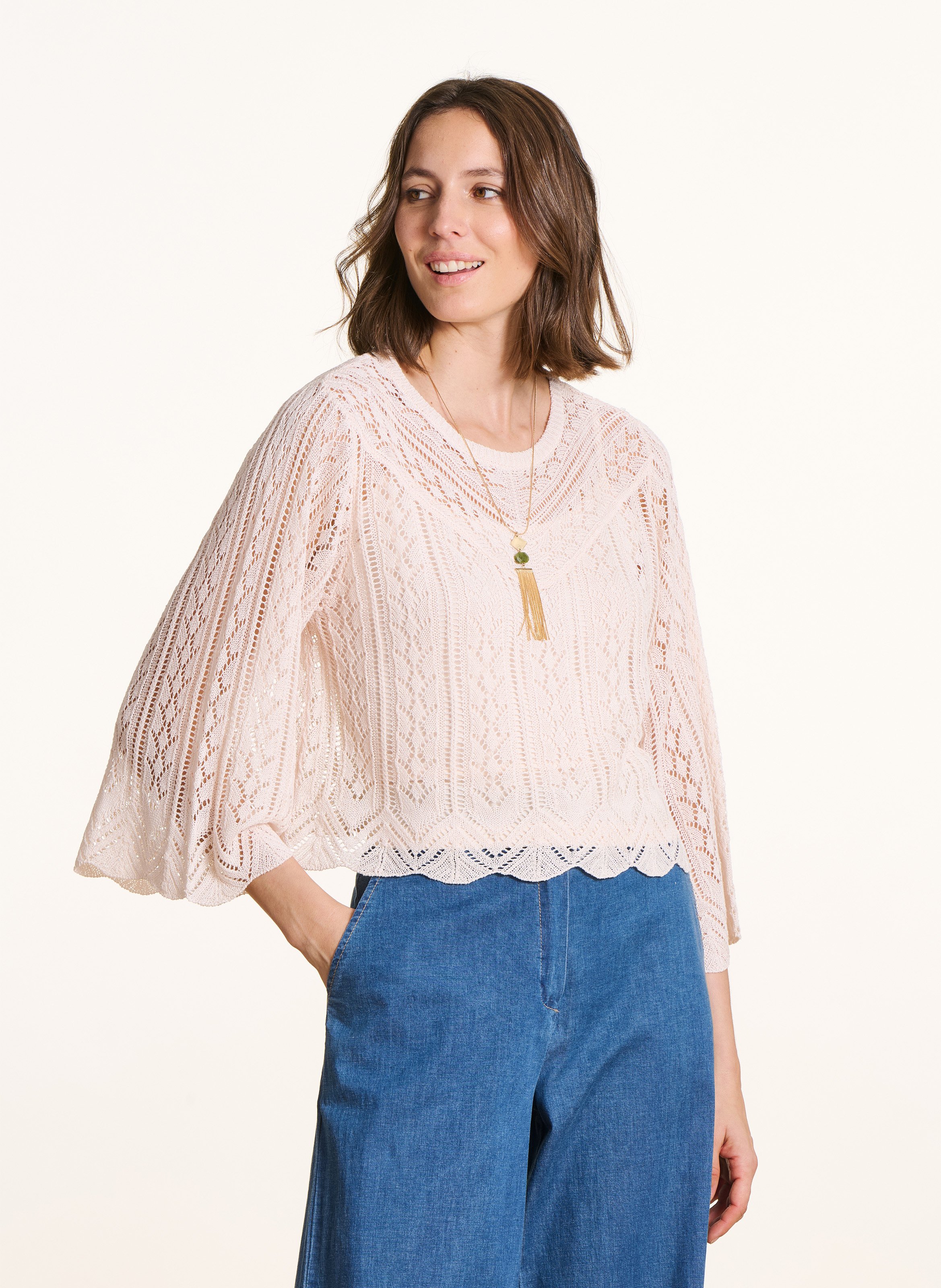 Pull oversize col bateau LA FEE MARABOUTEE Blanc