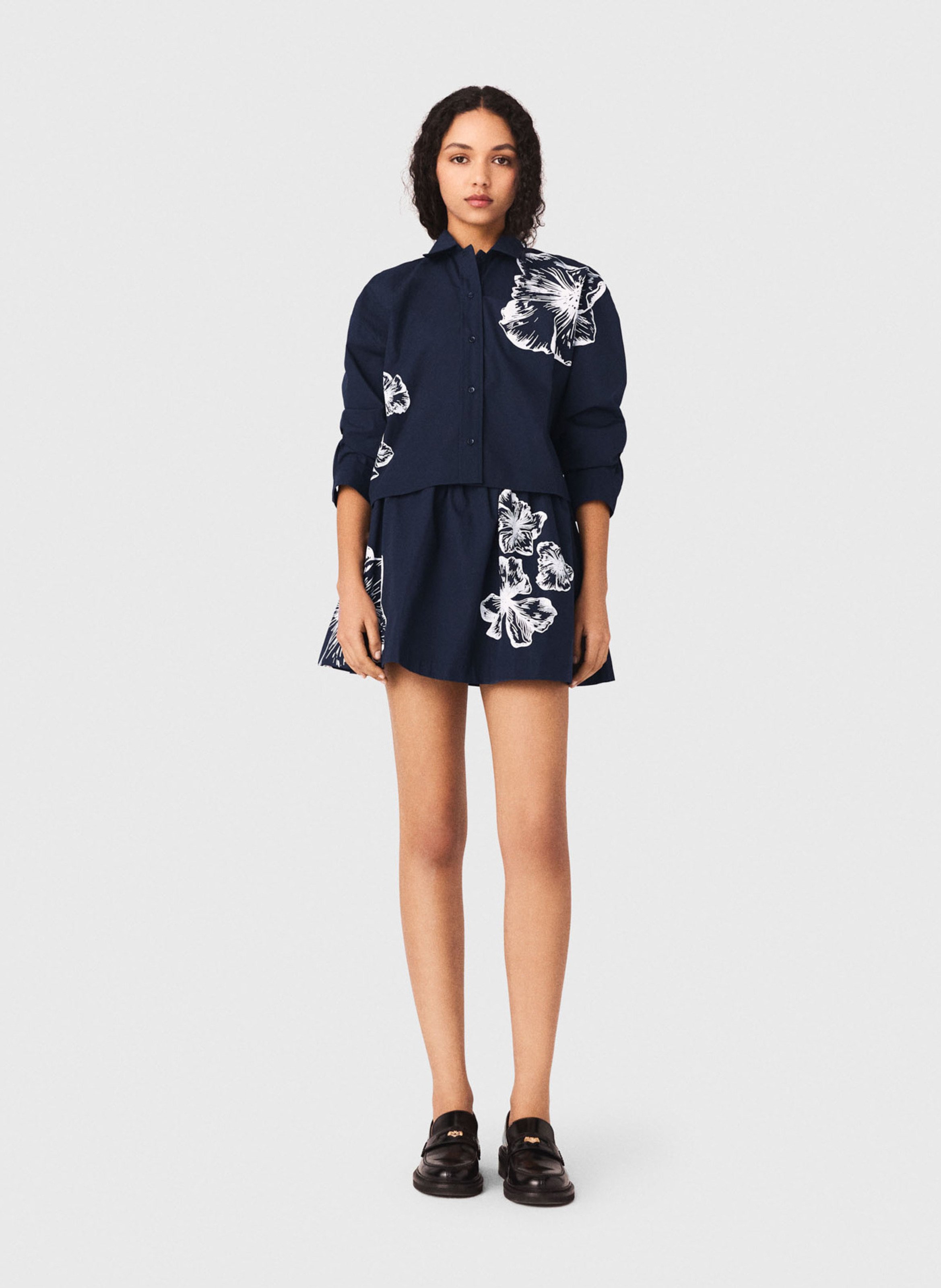 Floral print cotton shirt MAJE Blue