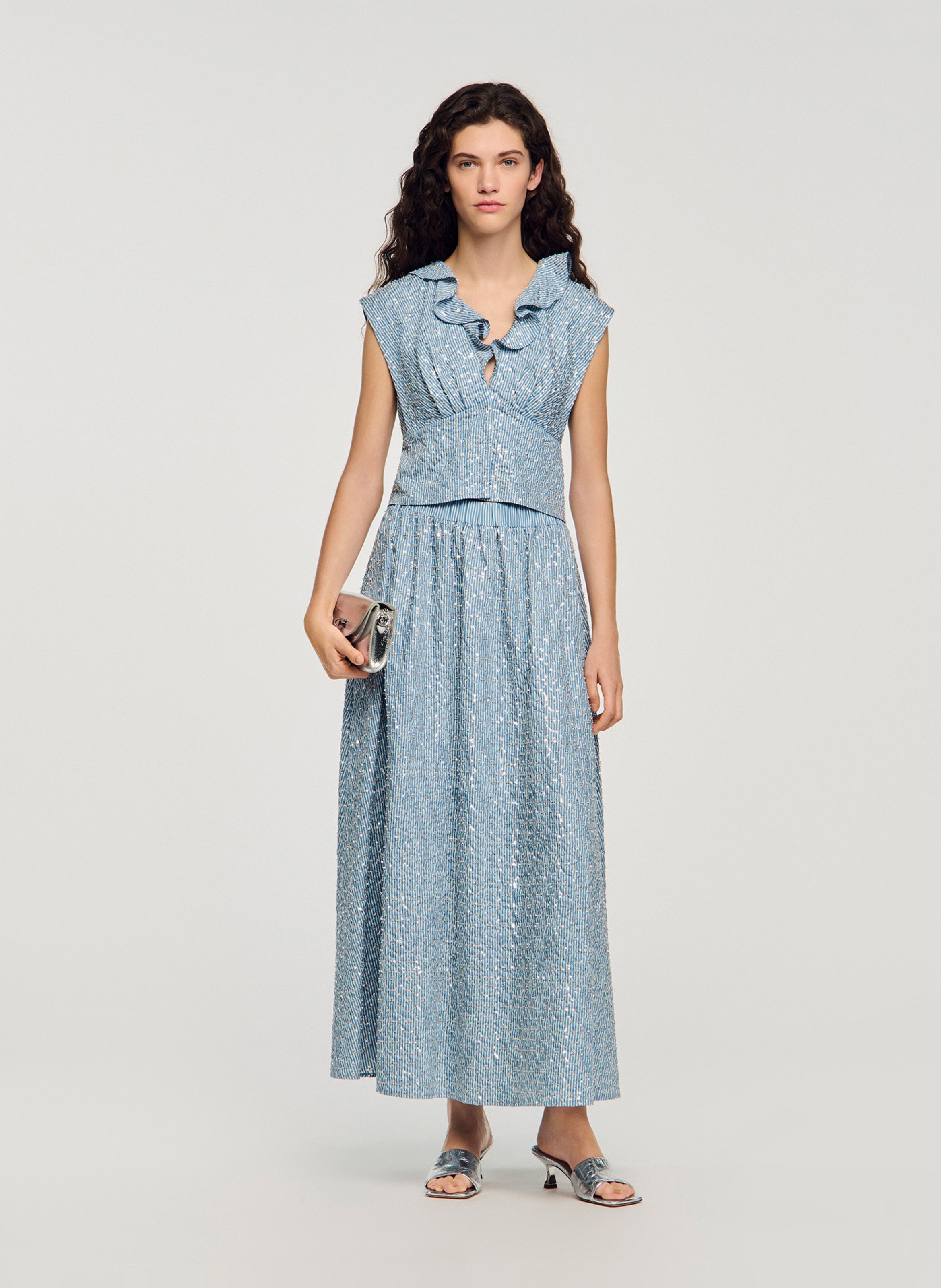 Lange, uitlopende rok met lovertjes SANDRO Blauw