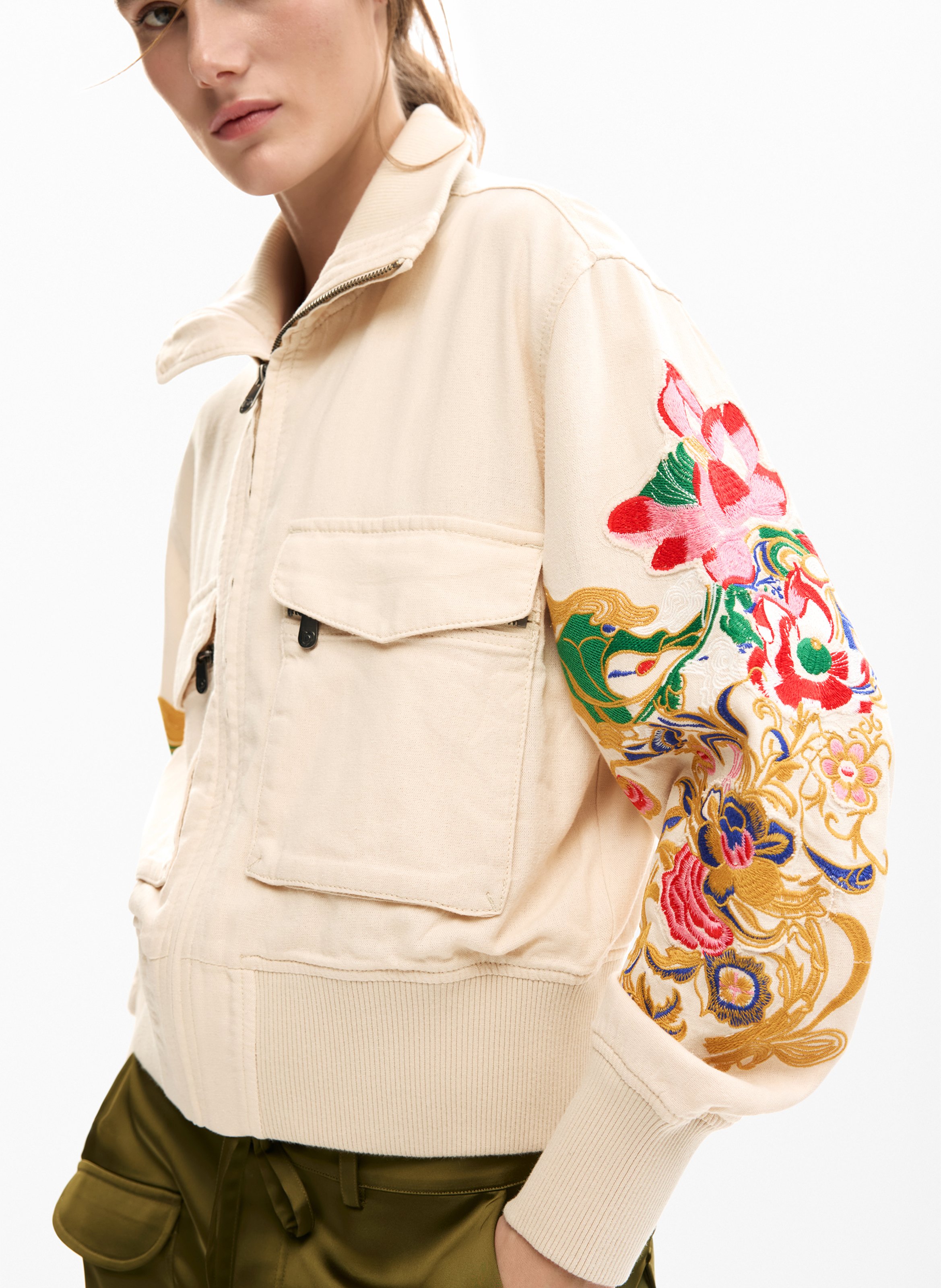 Veste col classique brodée DESIGUAL Blanc