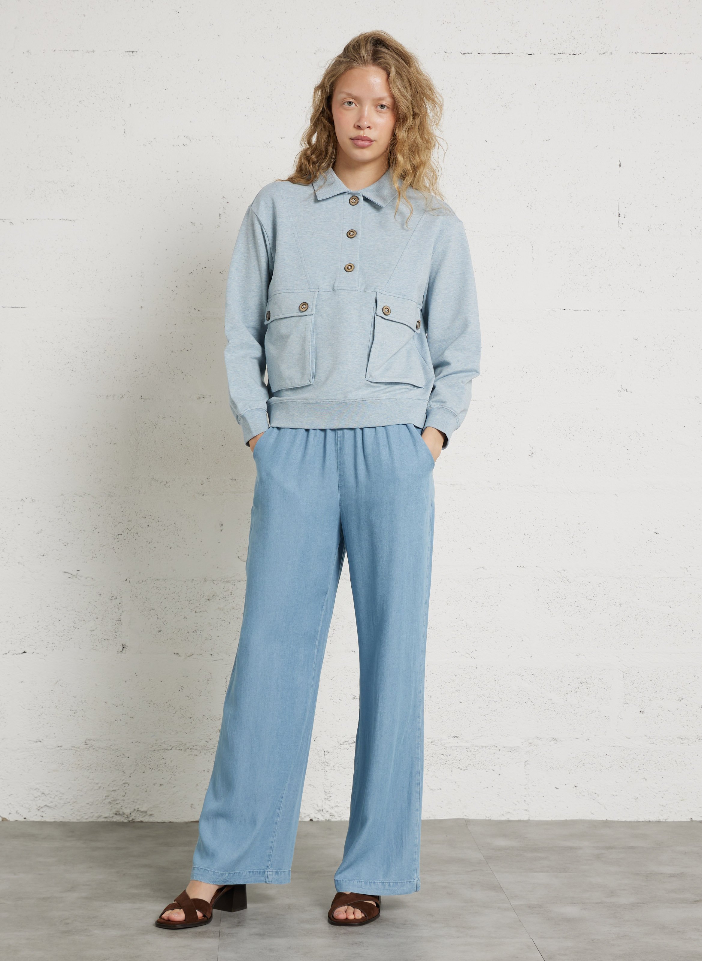 Polo collar sweatshirt in blended cotton MAISON 123 Blue