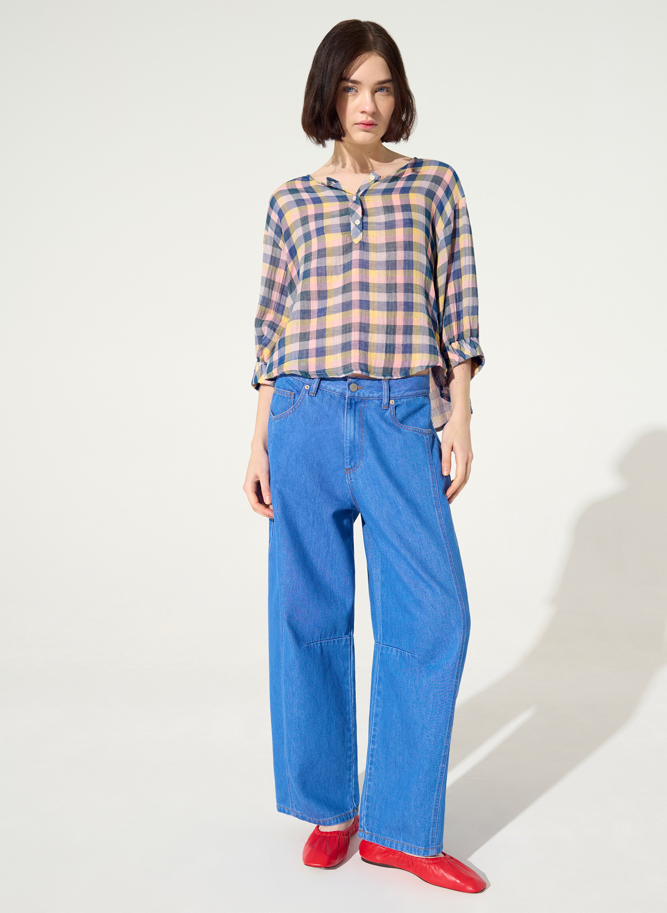 Blouse col bateau à carreaux COTELAC ACOTE Bleu