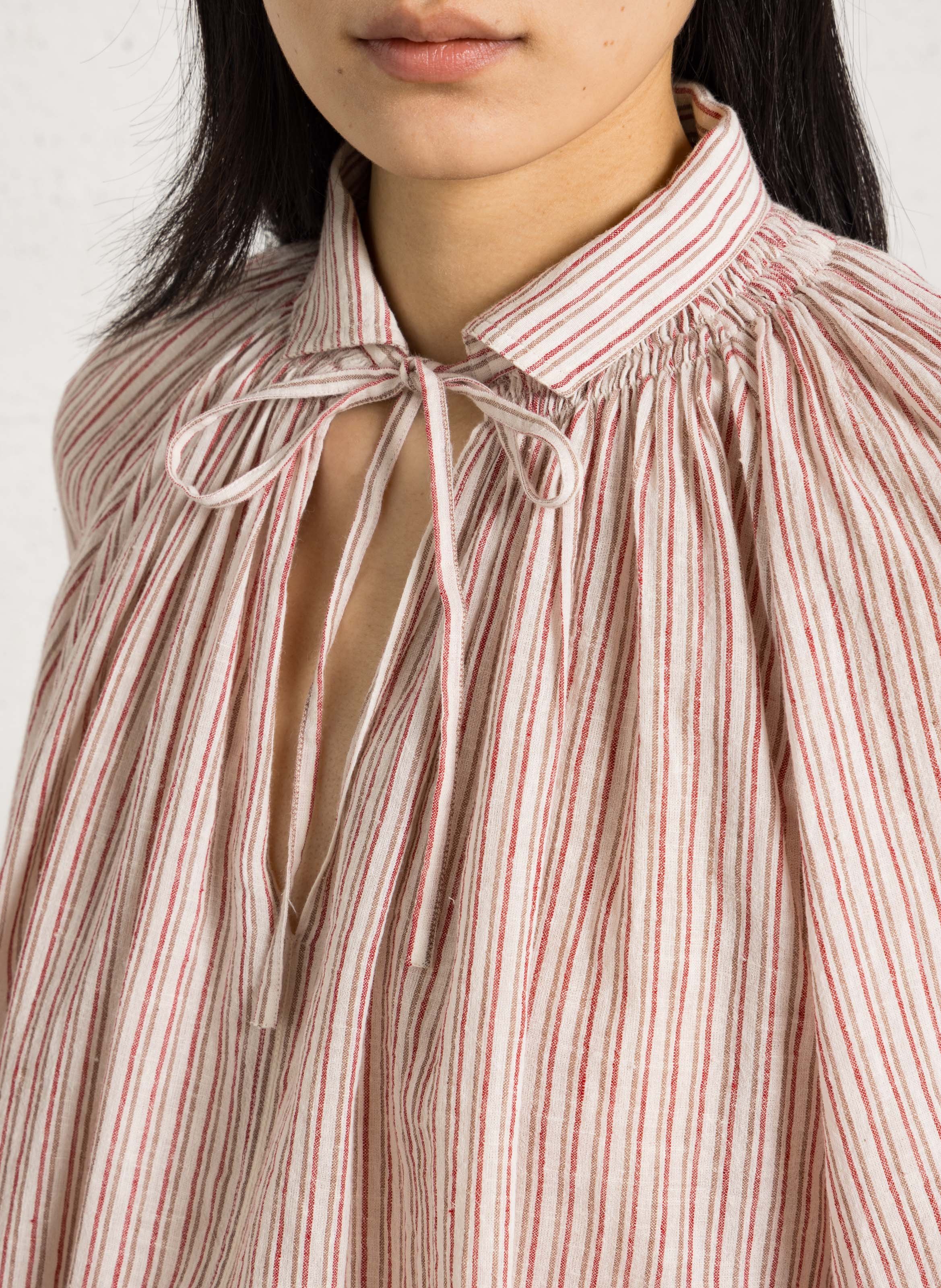 Blouse col tunisien en coton mélangé LAURENCE BRAS Beige