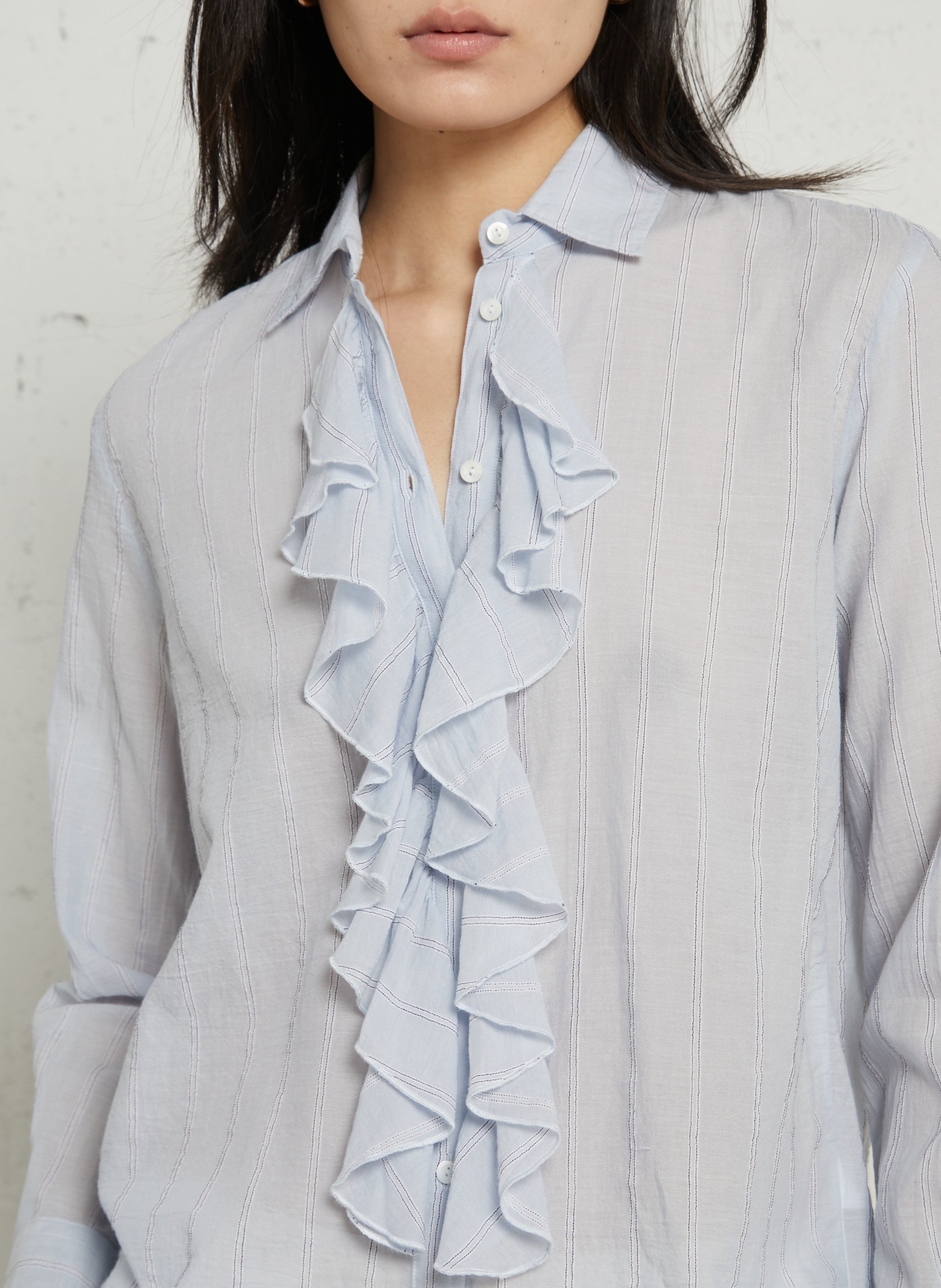 Chemise droite col classique en coton rayé DIEGA Bleu