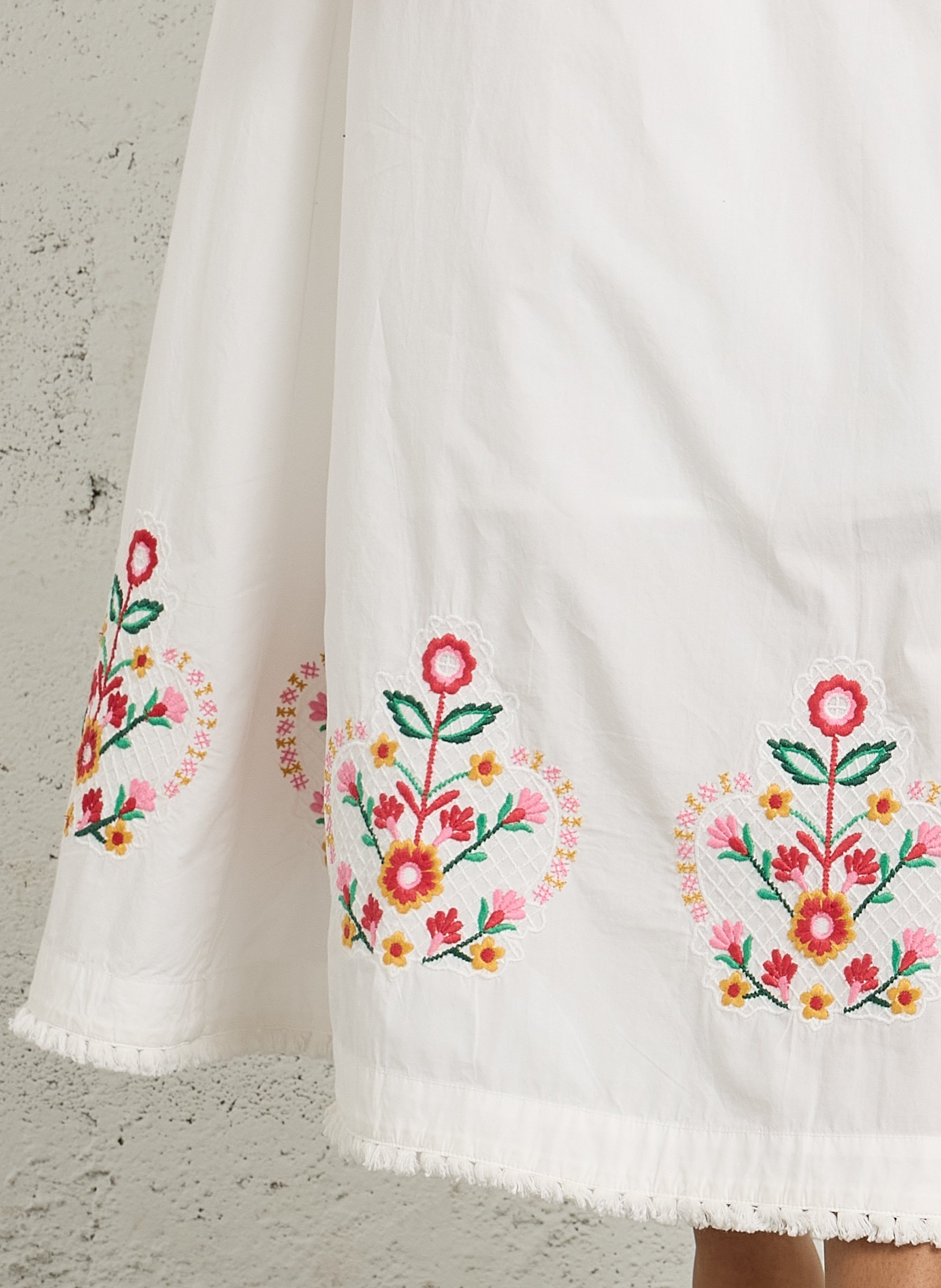 Jupe longue évasée brodée LOUISE MISHA Blanc