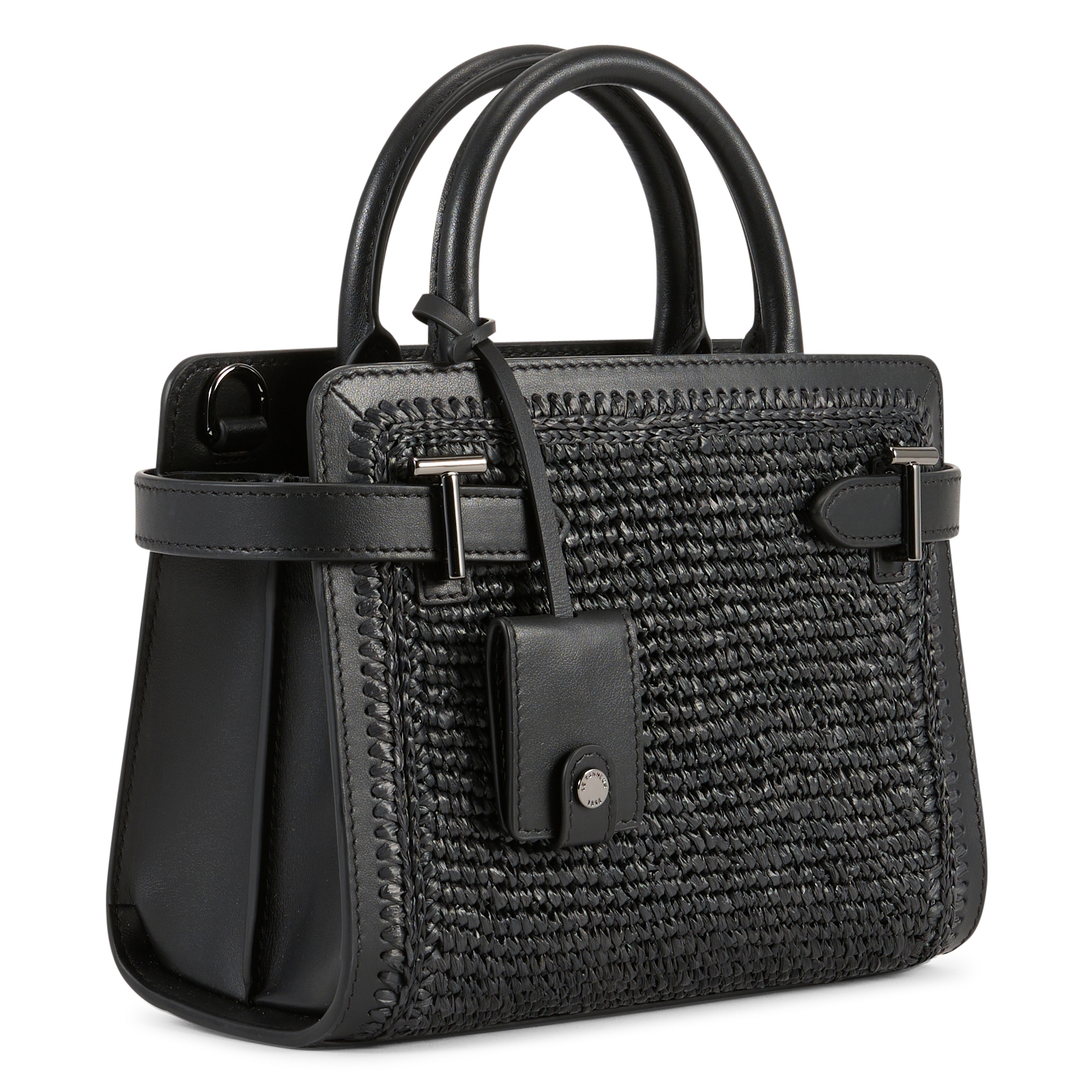 Kleine Handtasche mit Raphia-Effekt aus Leder. LE TANNEUR Schwarz