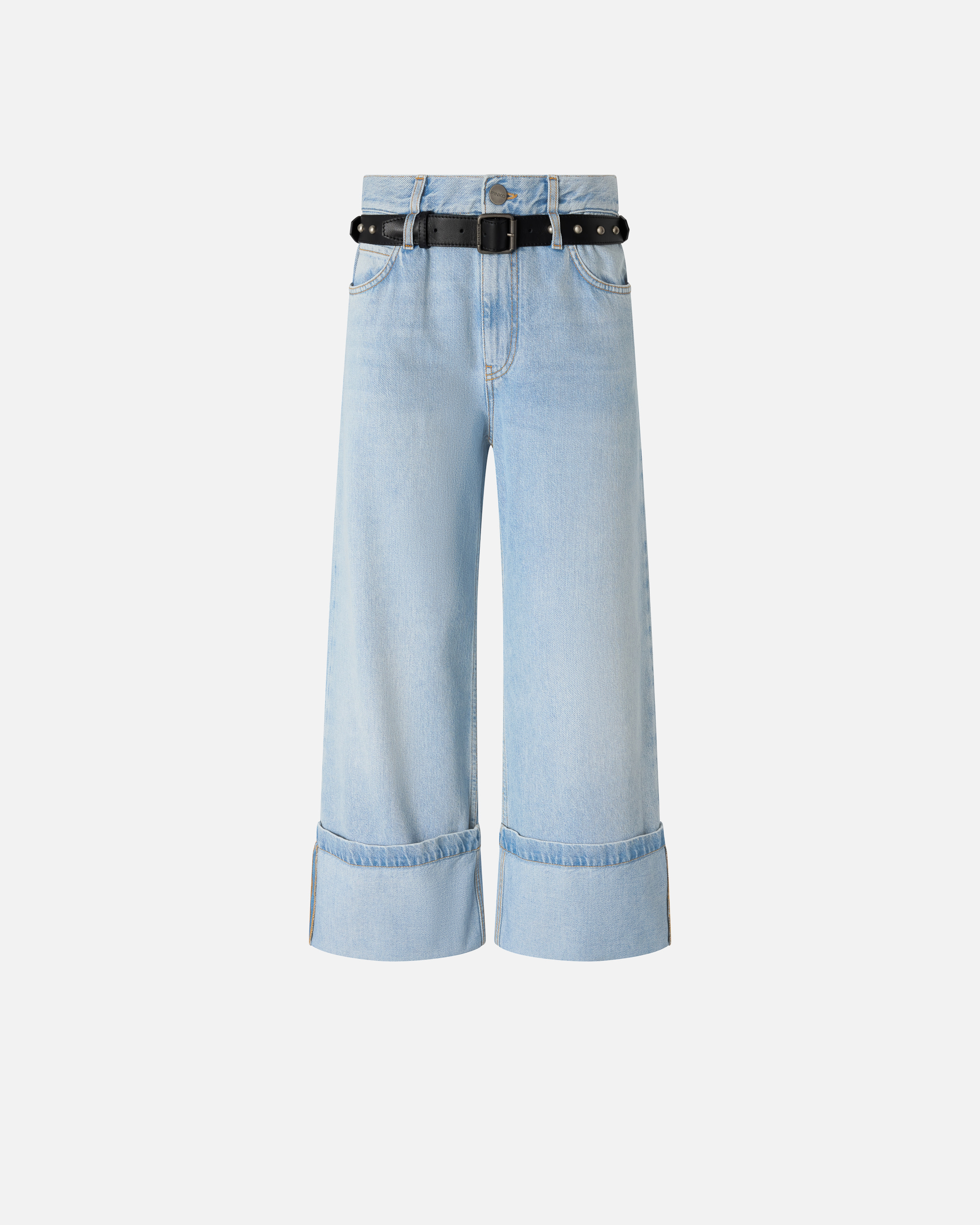 Jean cropped avec ceinture en cuir PINKO Bleu