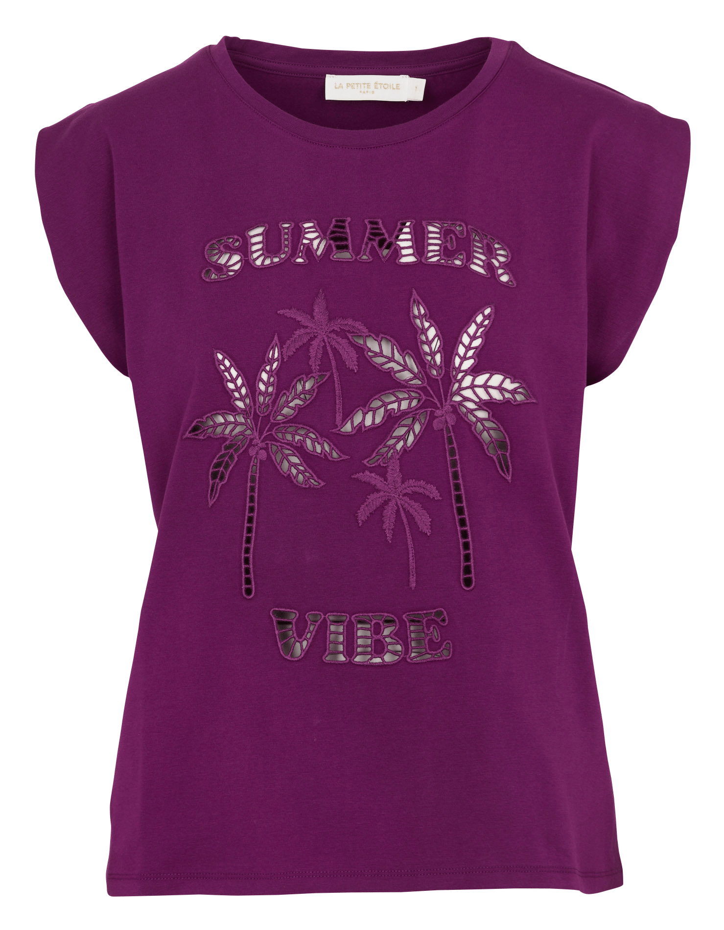Wijdvallend mouwloos shirt met borduursel. LA PETITE ETOILE Violet