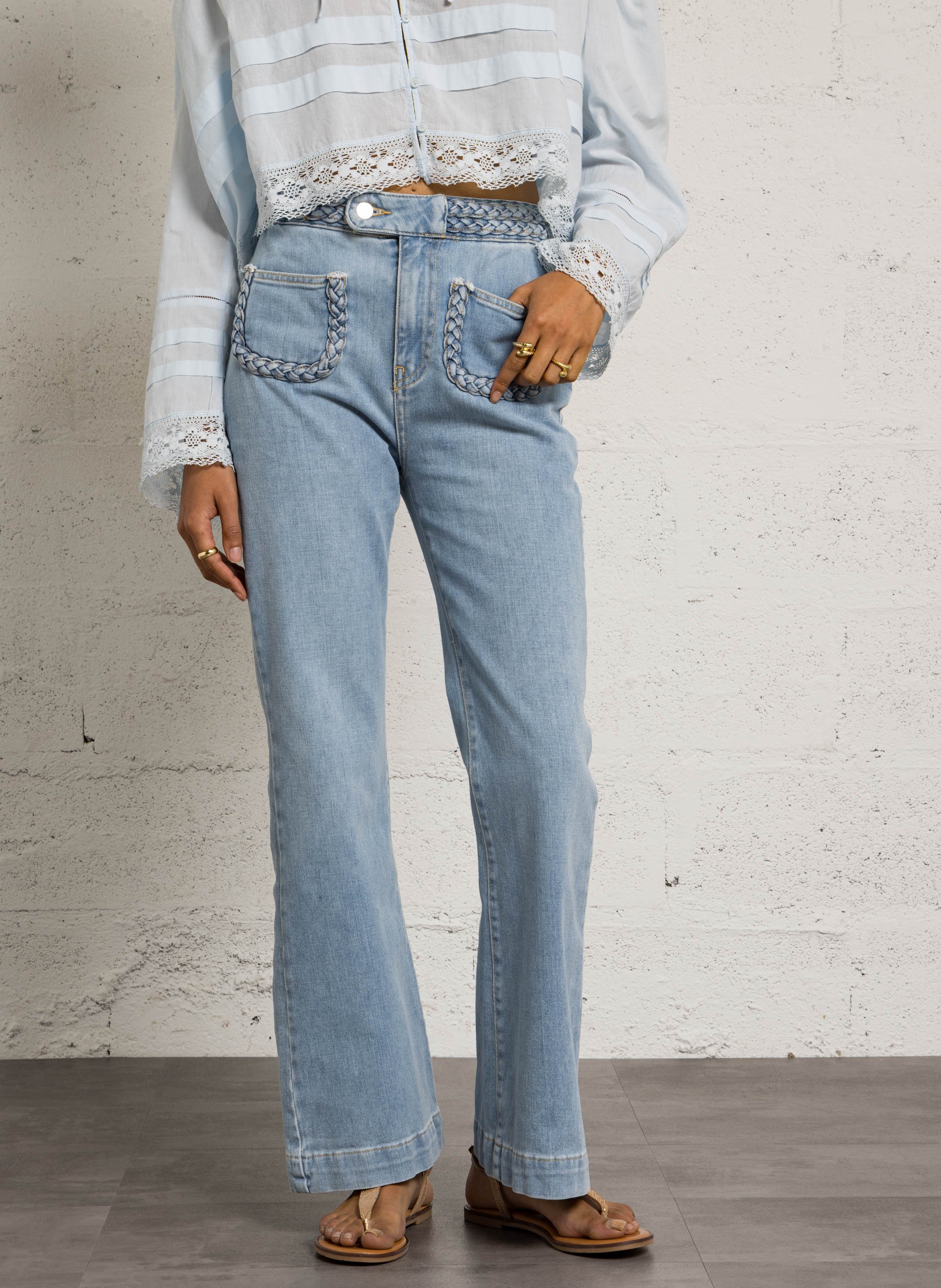 Jean flare en coton mélangé BERENICE Bleu