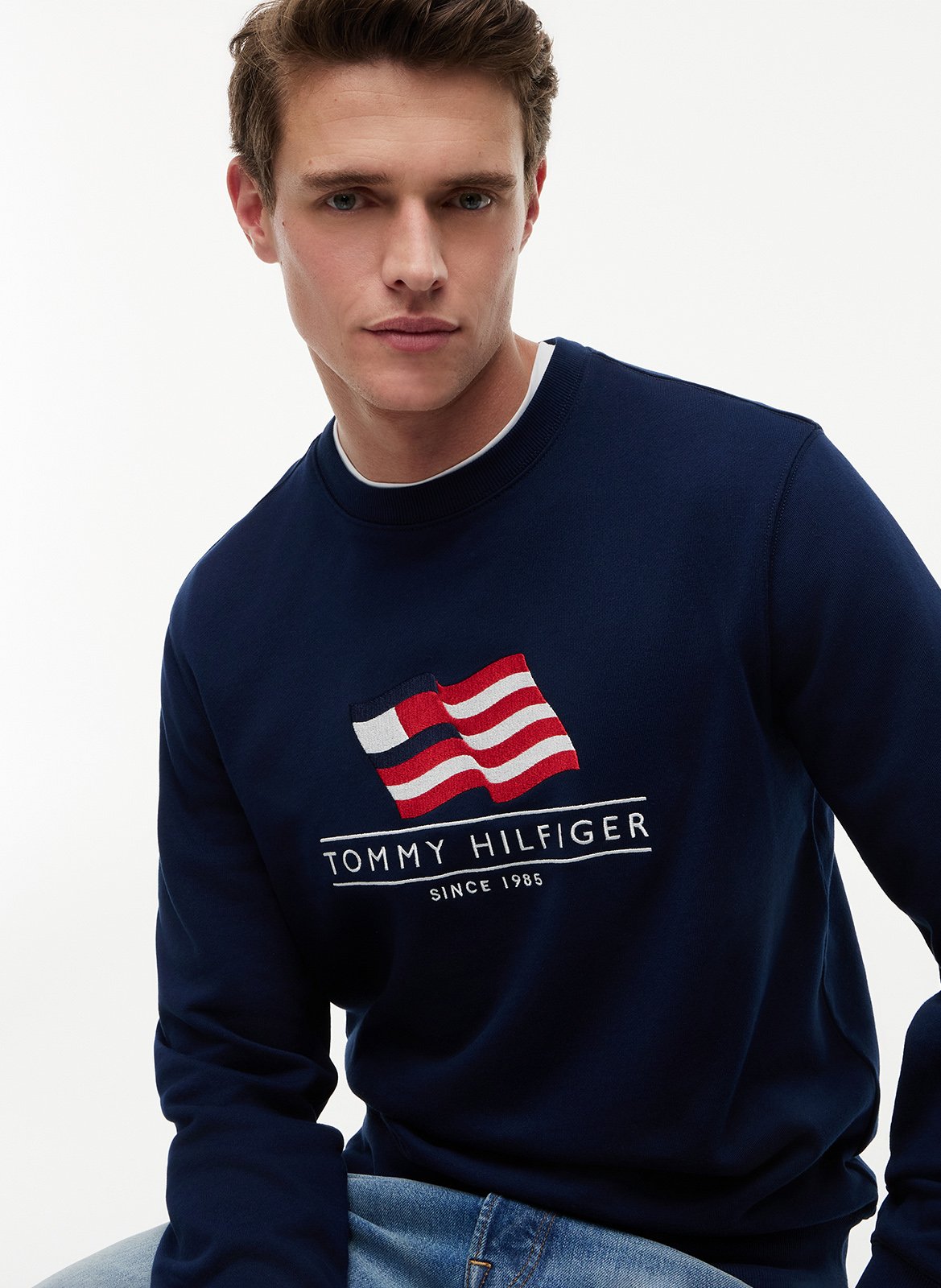 Bedruckter Rundhals-Sweater TOMMY HILFIGER Blau