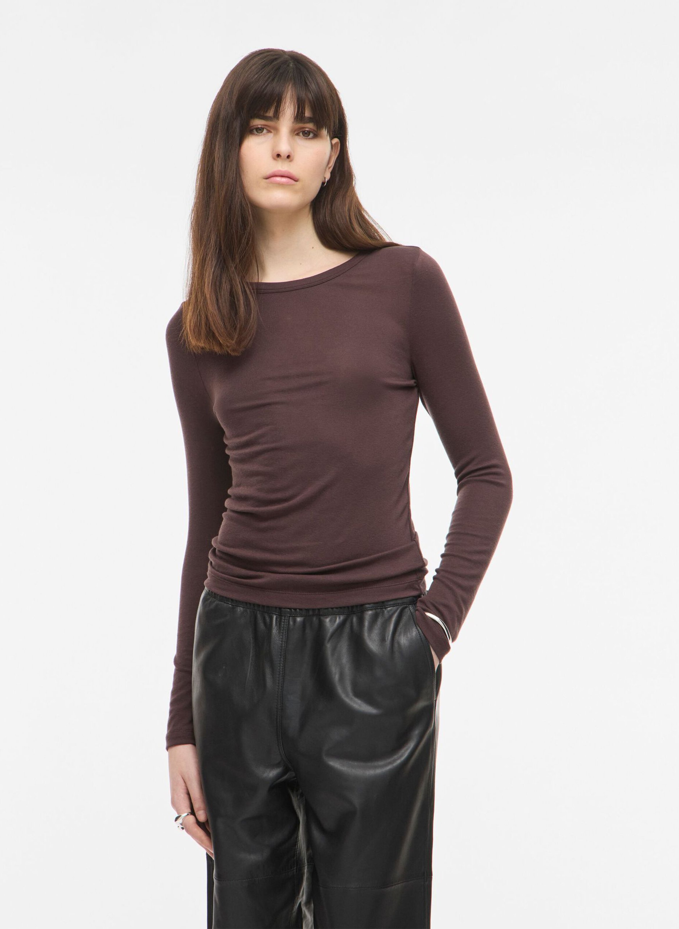 Fitted round neck t-shirt ROUGE EDIT Brown