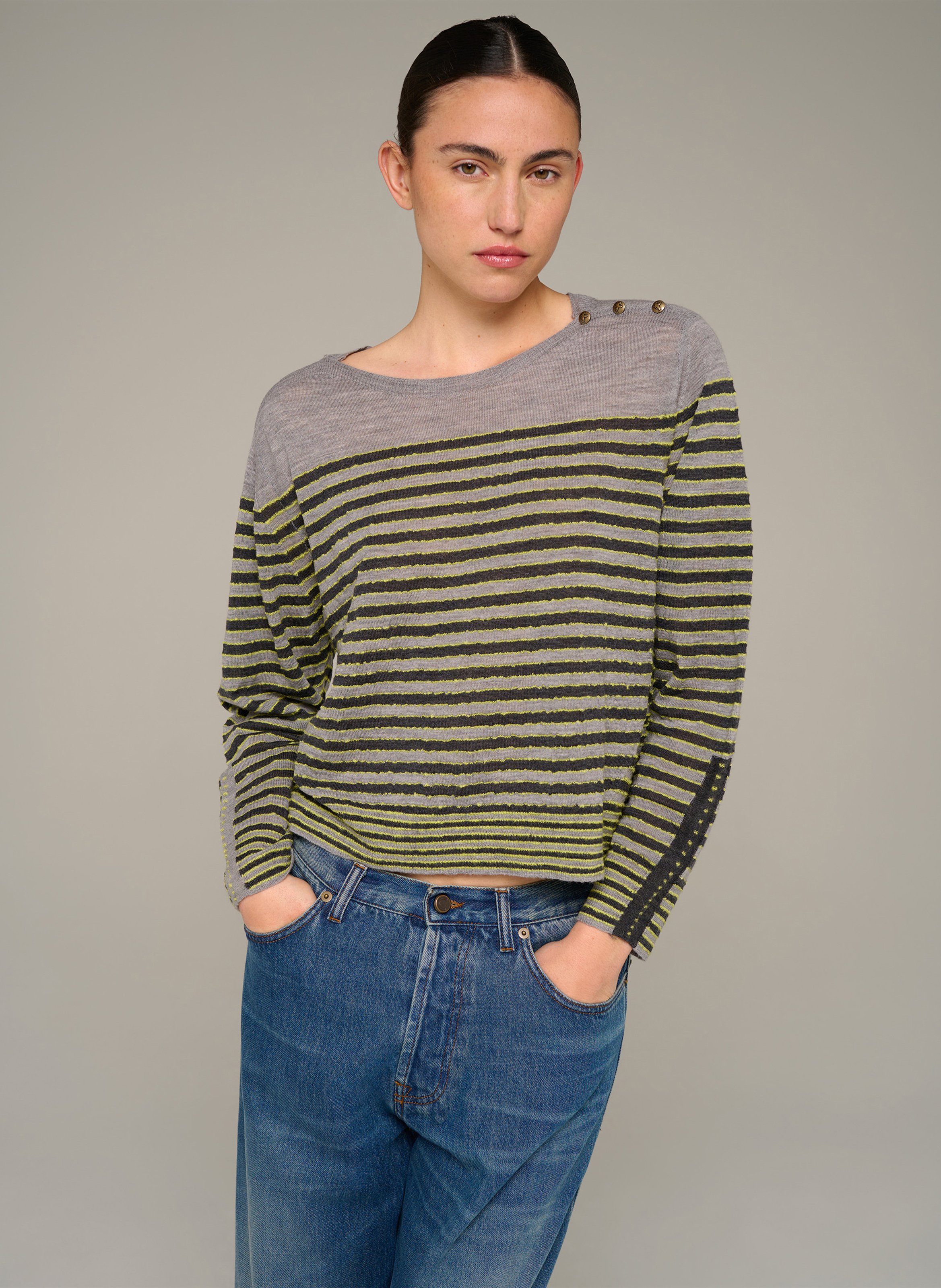 Gerader gestreifter Wollpullover COTELAC Grau
