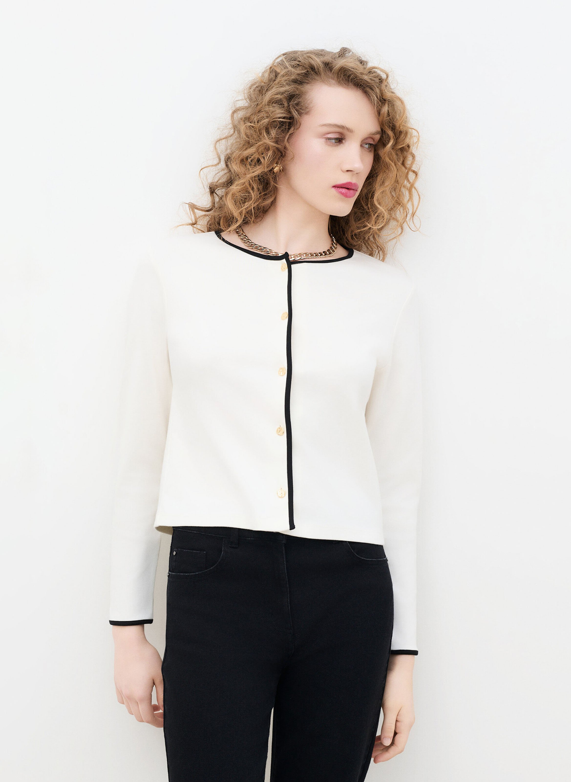 Cardigan effen ronde hals van katoen CAROLL Beige