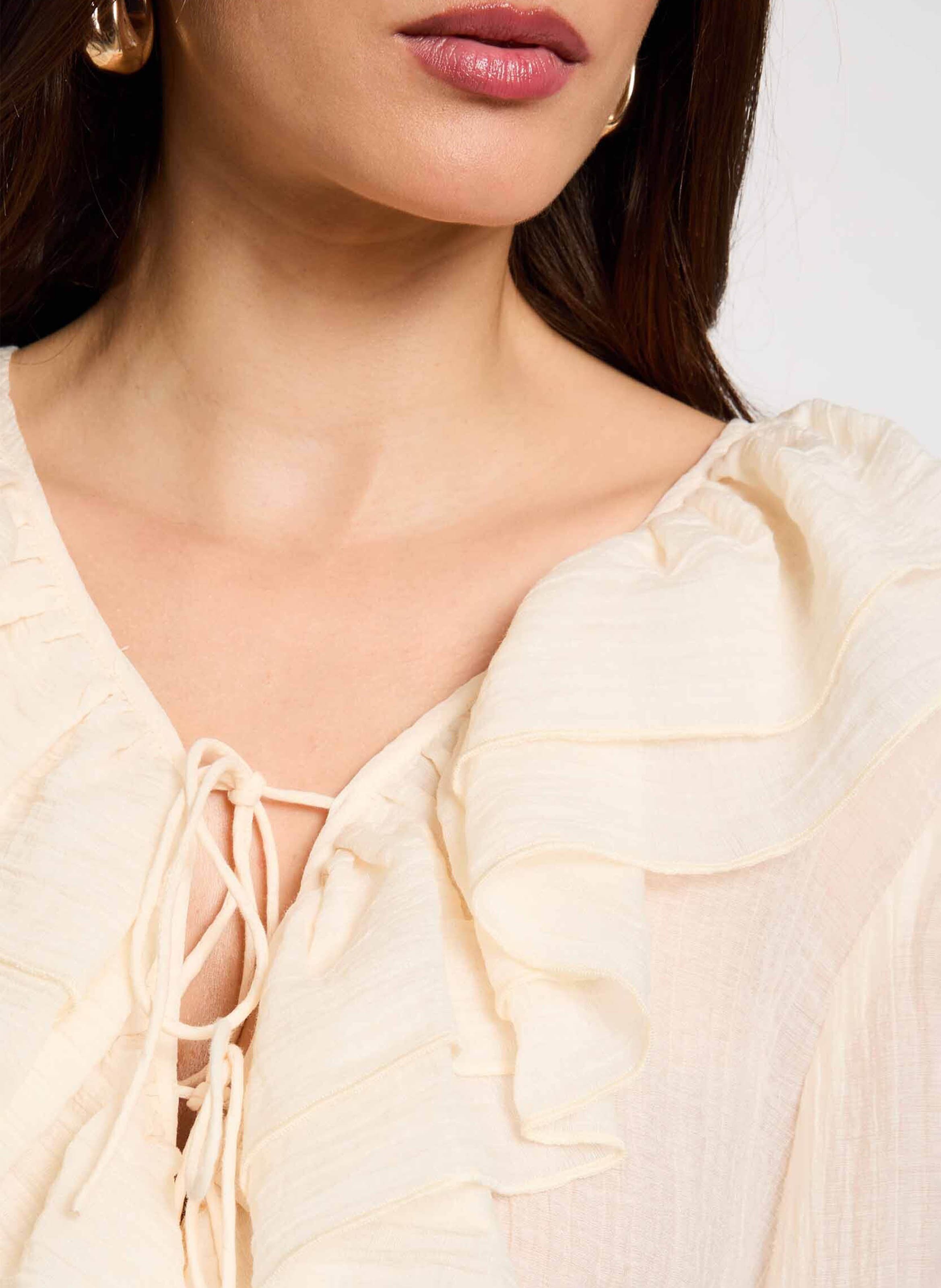 Blouse met V-hals en volants MORGAN Beige