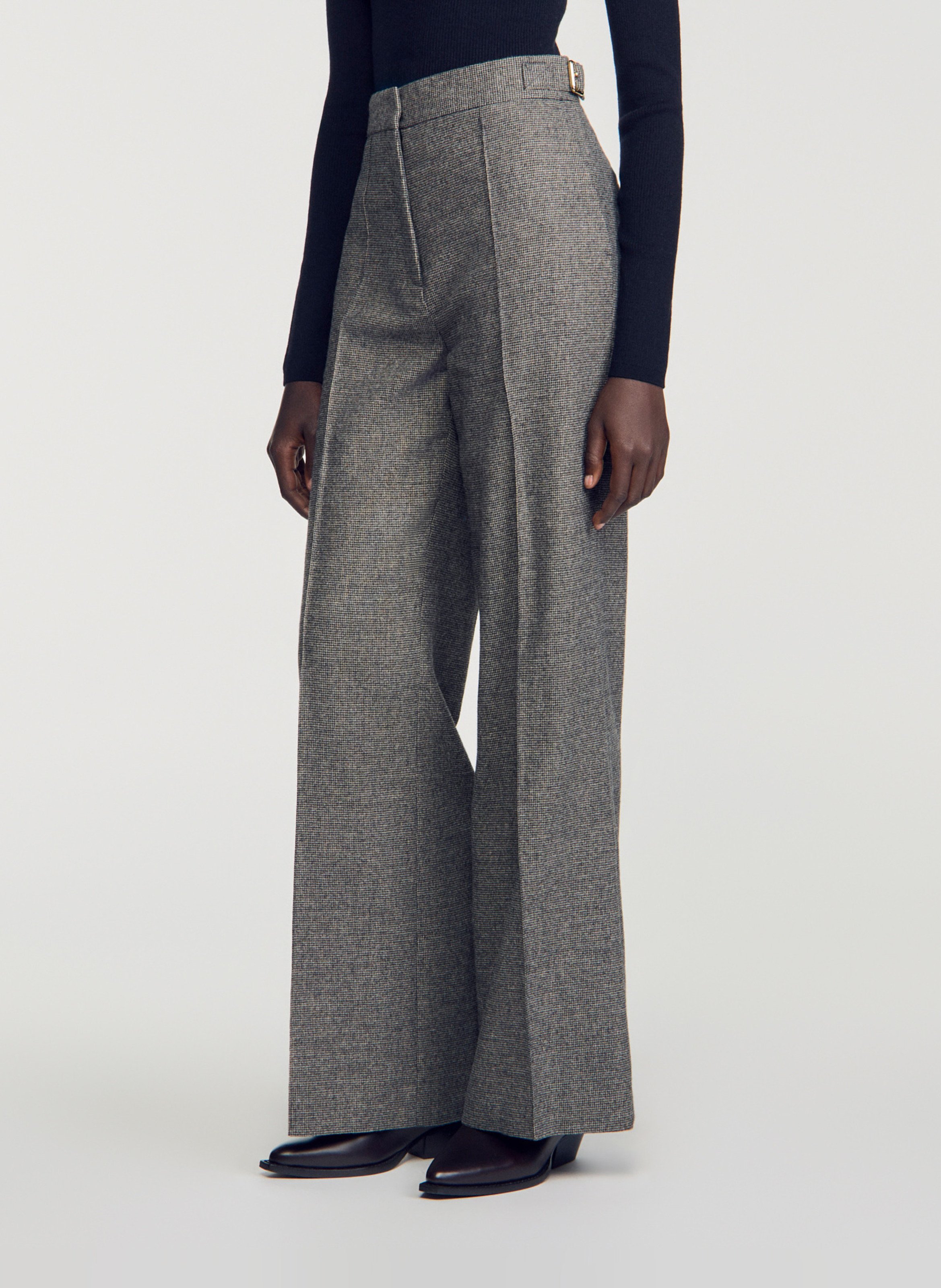 Pantalon large en laine mélangée SANDRO Gris