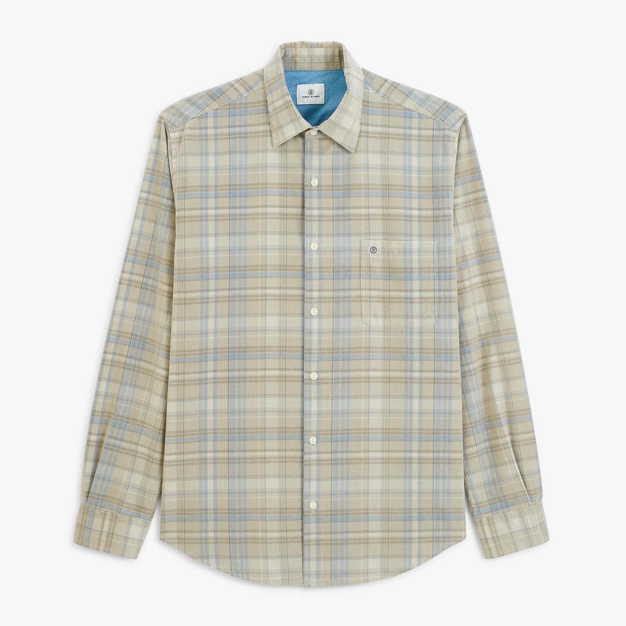 Long-sleeve corduroy shirt in gray checkered feather SERGE BLANCO Grey
