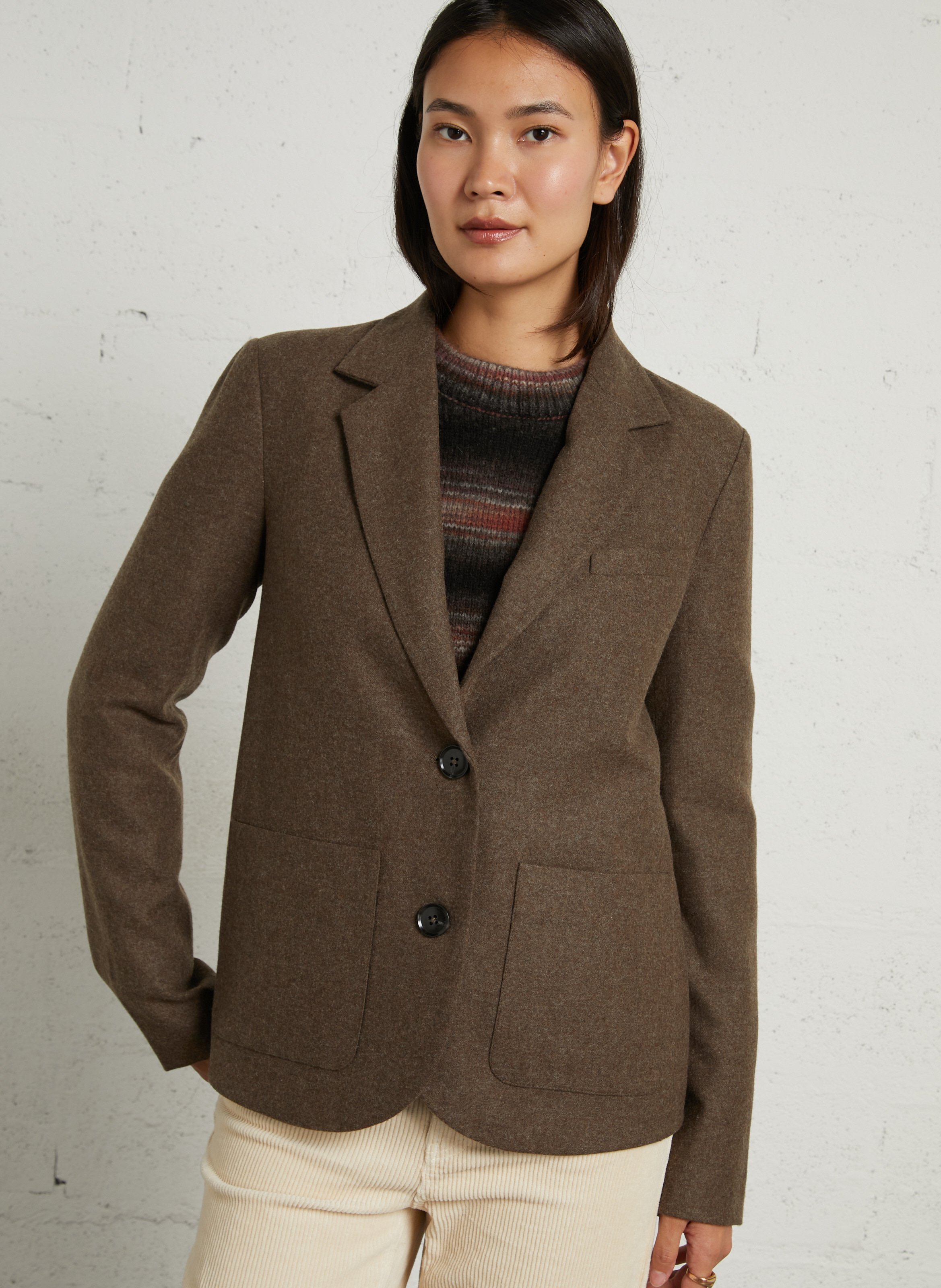 Gerade geschnittener Wollmix-Blazer LEON & HARPER Braun