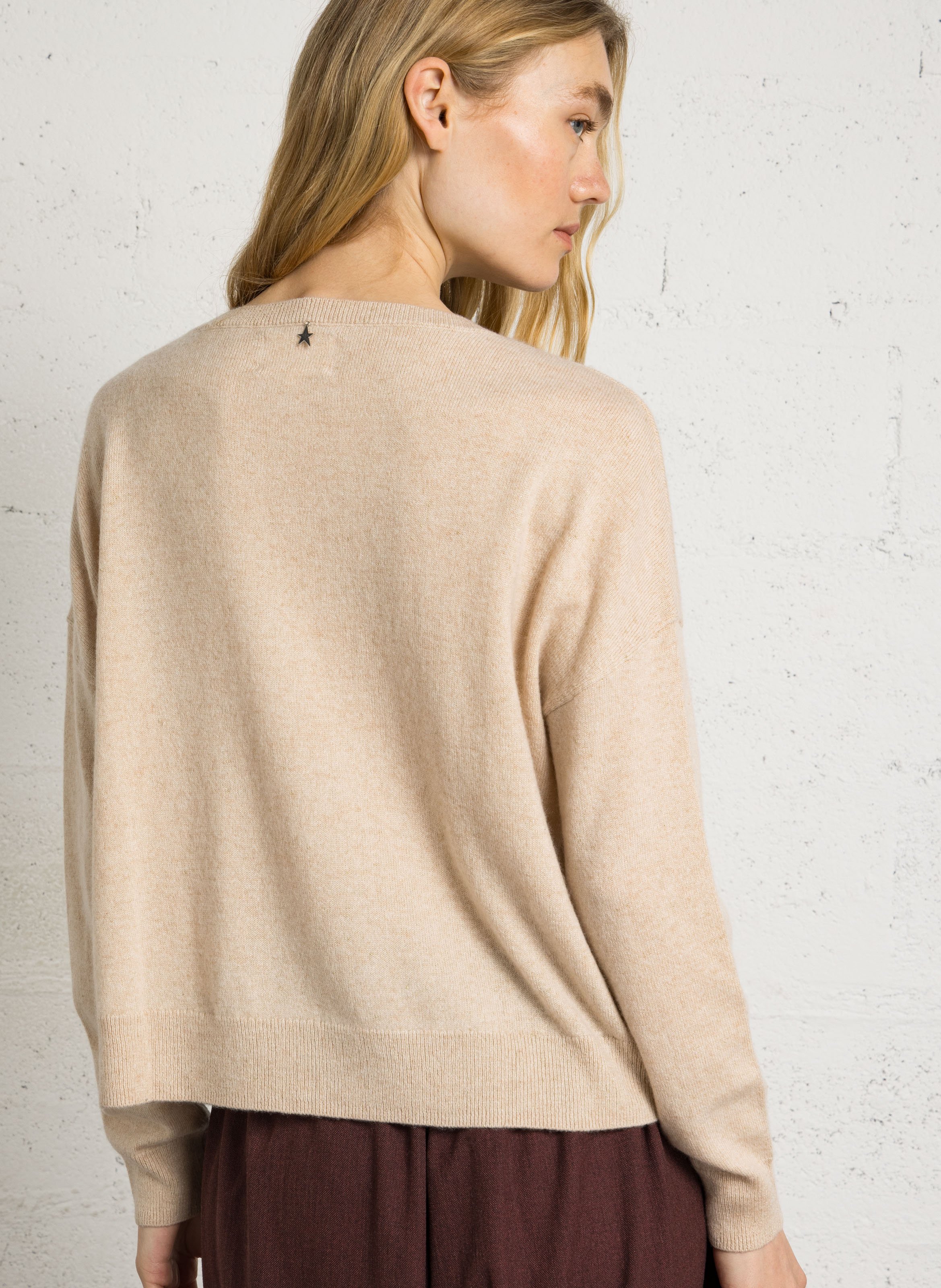 Pull ample col rond en cachemire métallisé SUD EXPRESS Beige