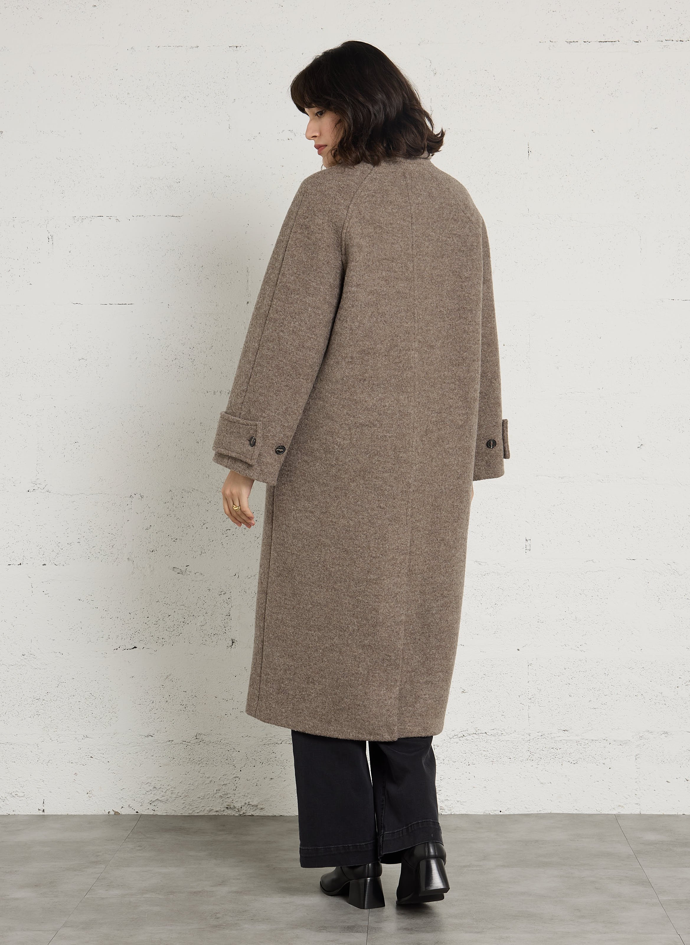 Manteau long et droit en laine DES PETITS HAUTS Beige