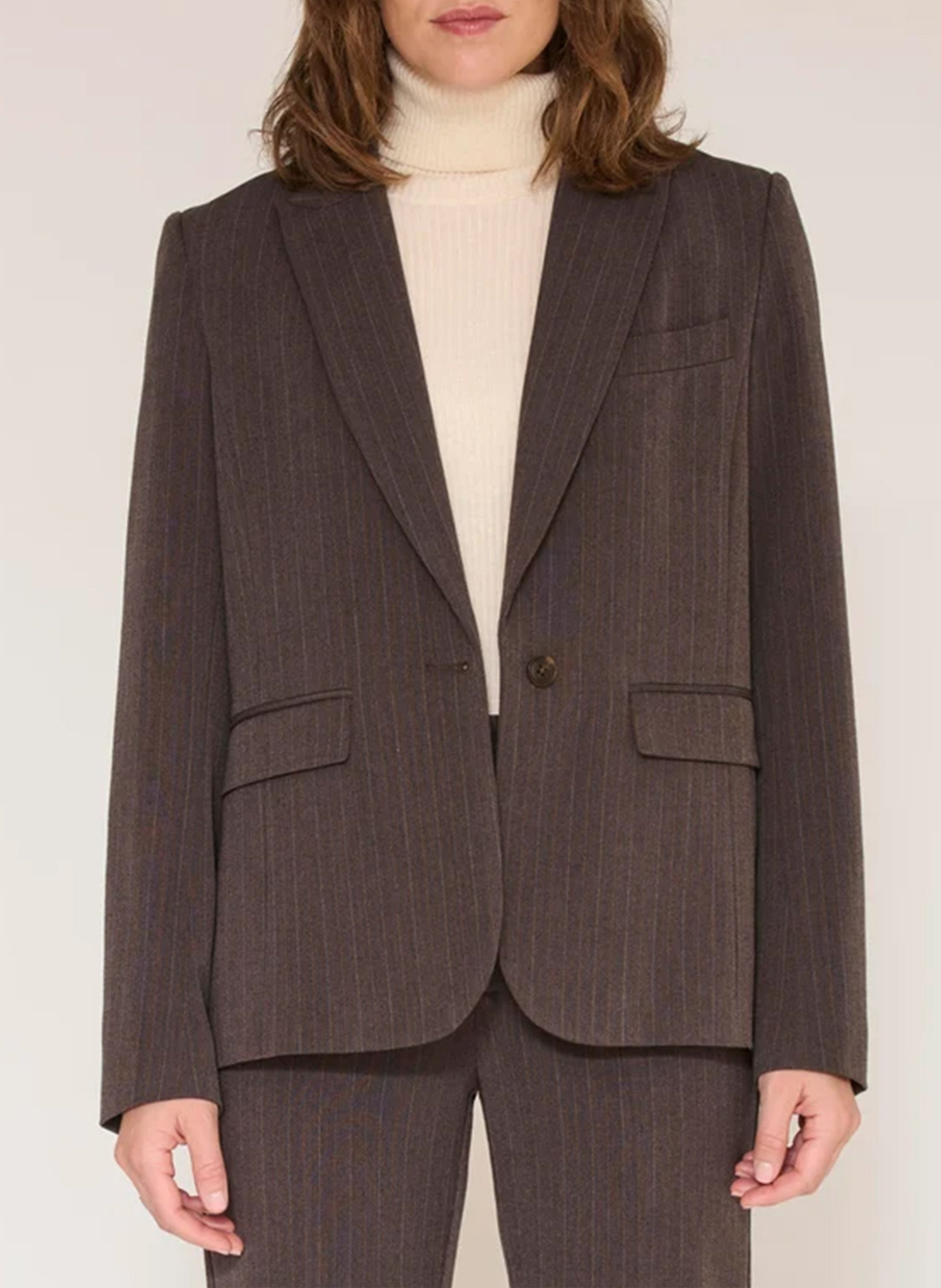 Veste tailleur cintrée à rayures MKT Marron