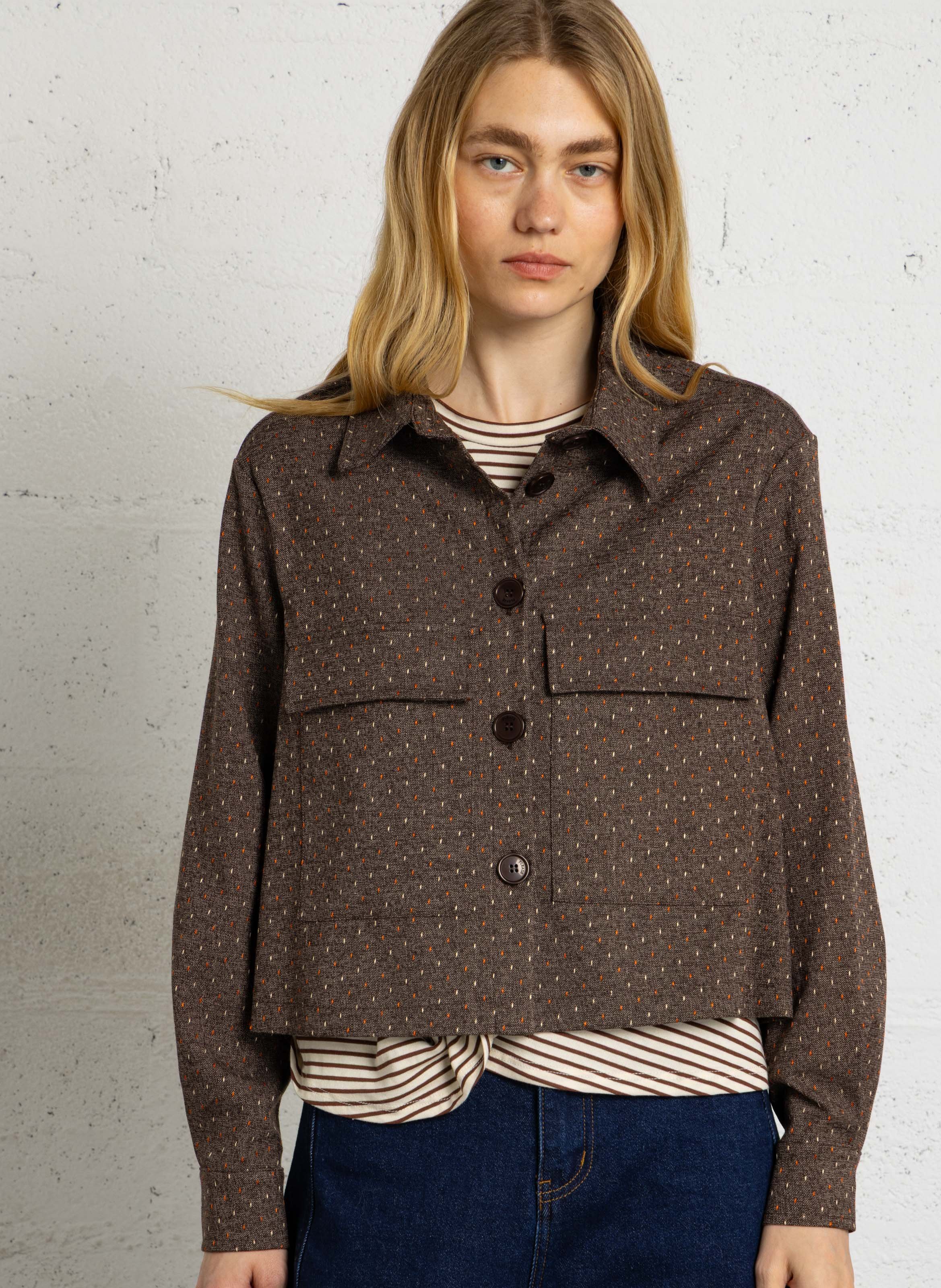 Chemise courte et droite à motif PLEASE Marron