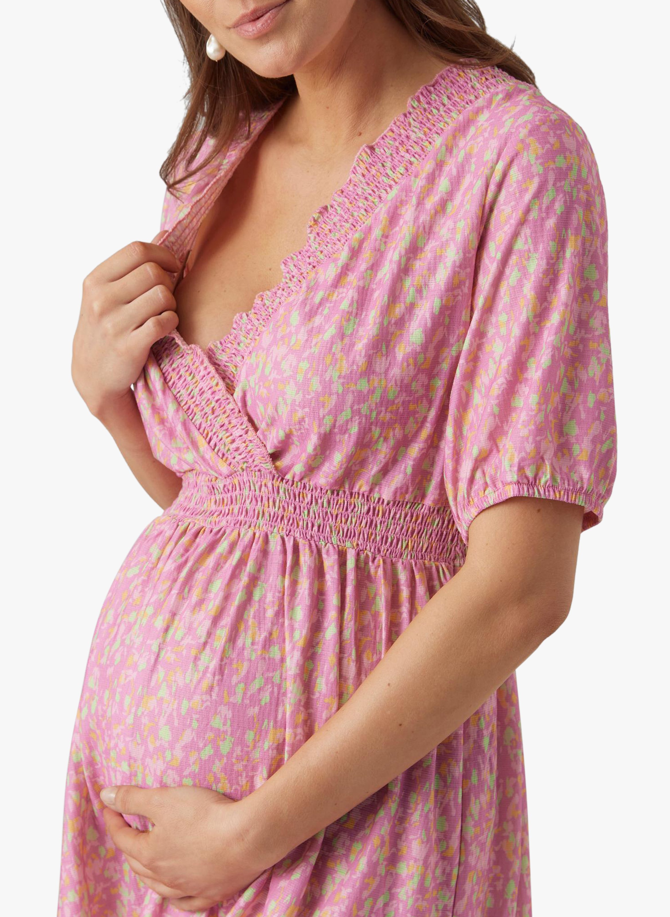 Short printed V-neck dress MAMALICIOUS Pink