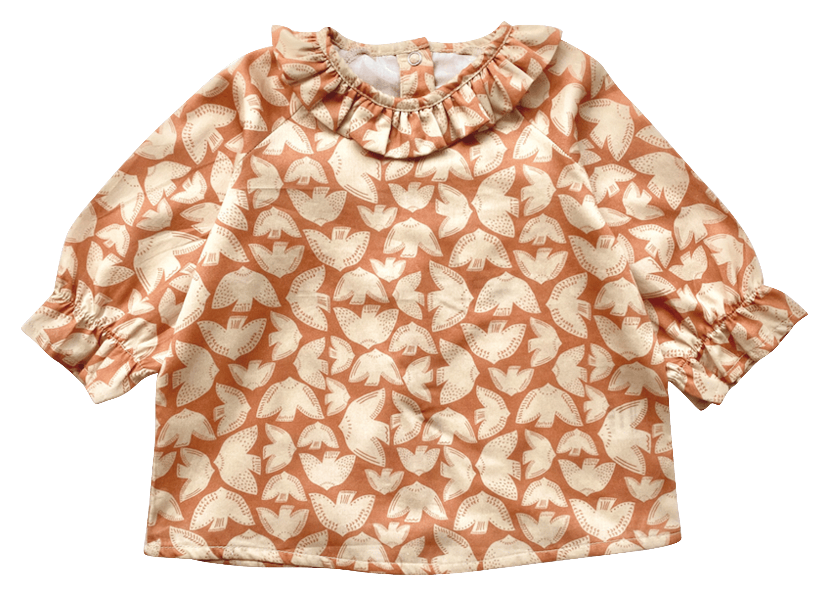 Katoenen top met gerimpeld kraagje en print BeigeAPACHES COLLECTIONS