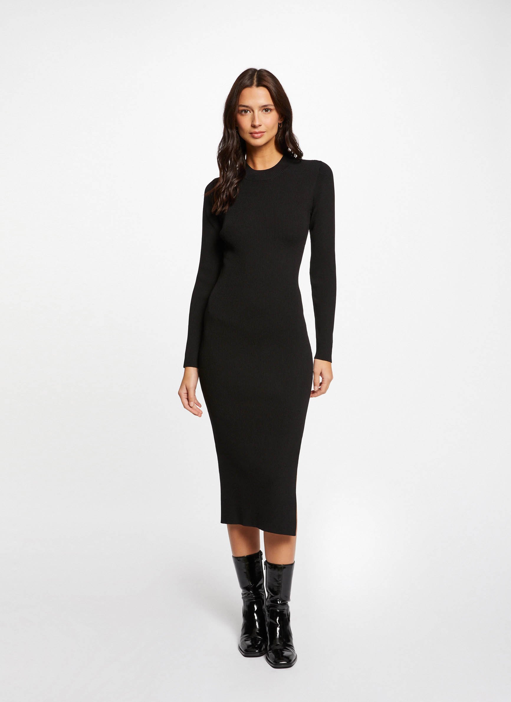 Black Fitted knit midi dress