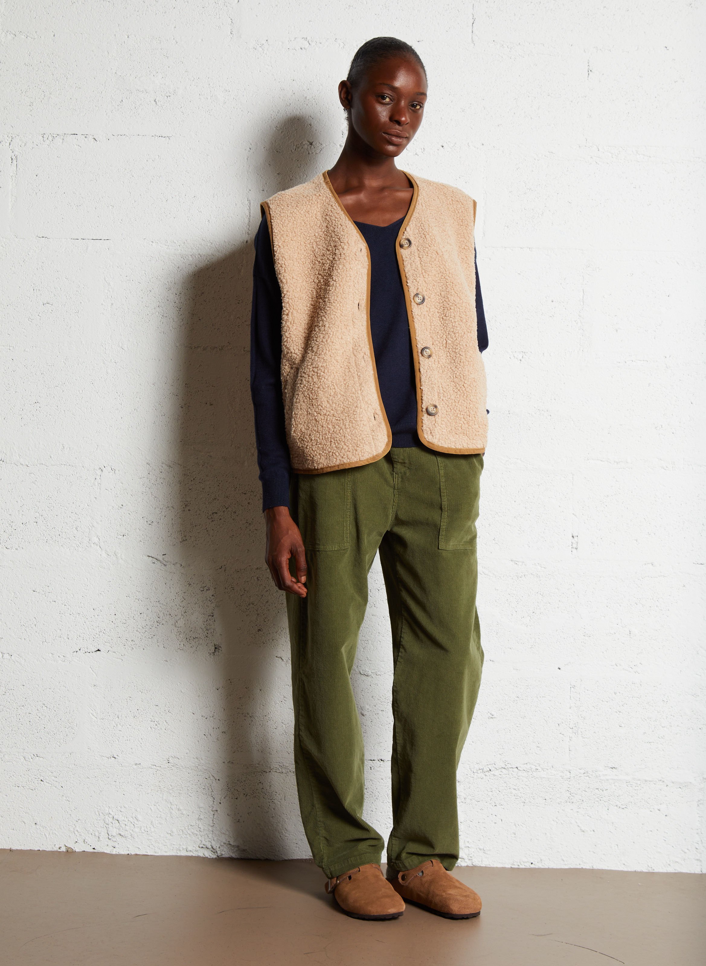 High-waisted straight cotton-blend pants PLEASE White