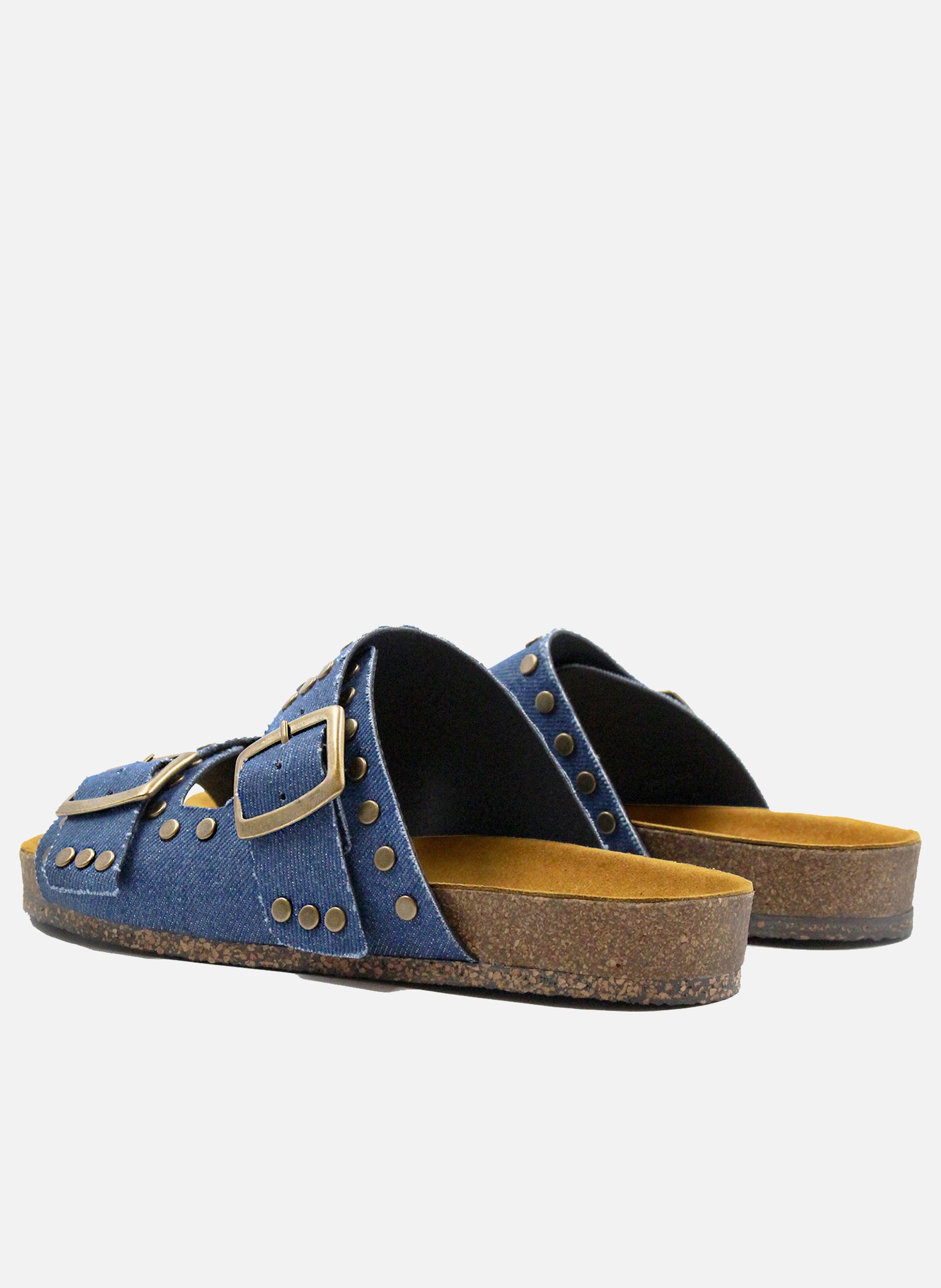 Cork denim canvas mules with studs JULES & JENN Blue