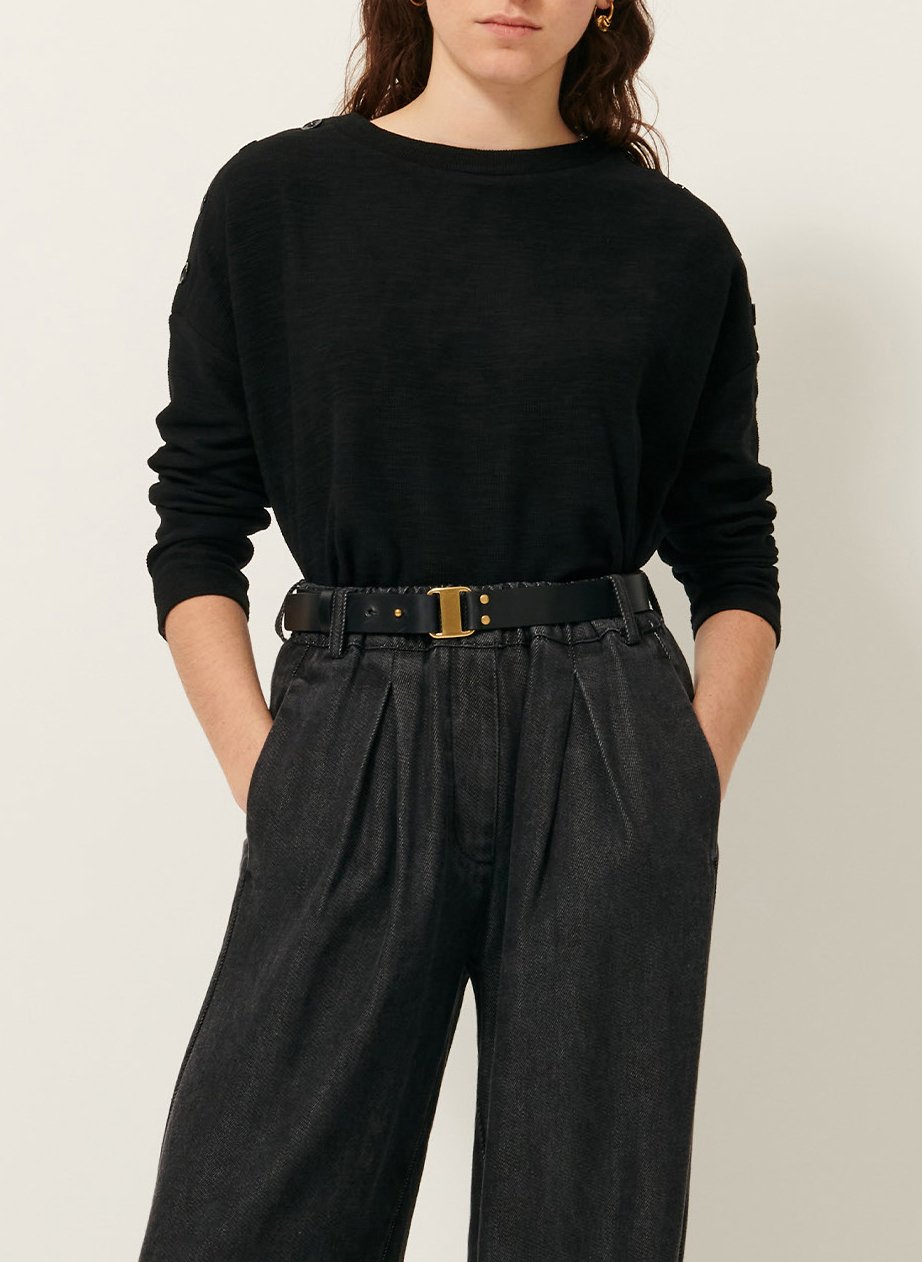 Pull col rond en coton mélangé SESSUN Noir