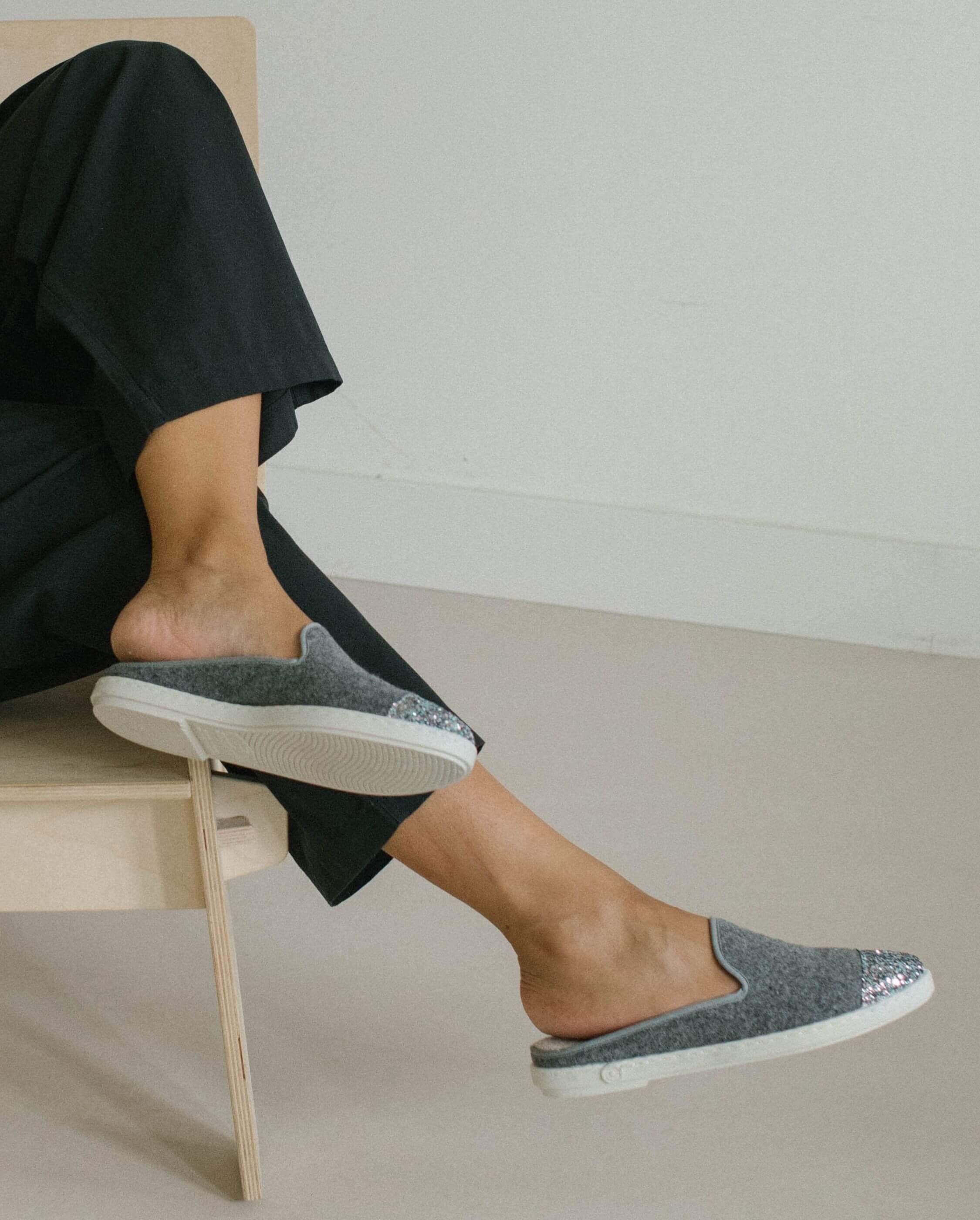 Women's wool mule, grey sequins ANGARDE Grey
