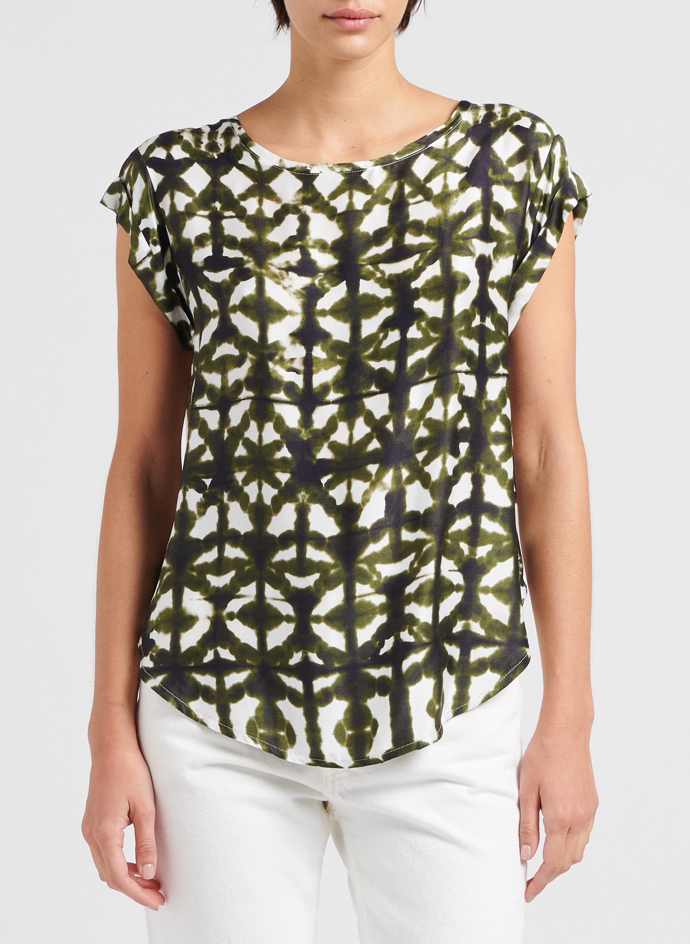 Top met ronde hals en print PLEASE Wit