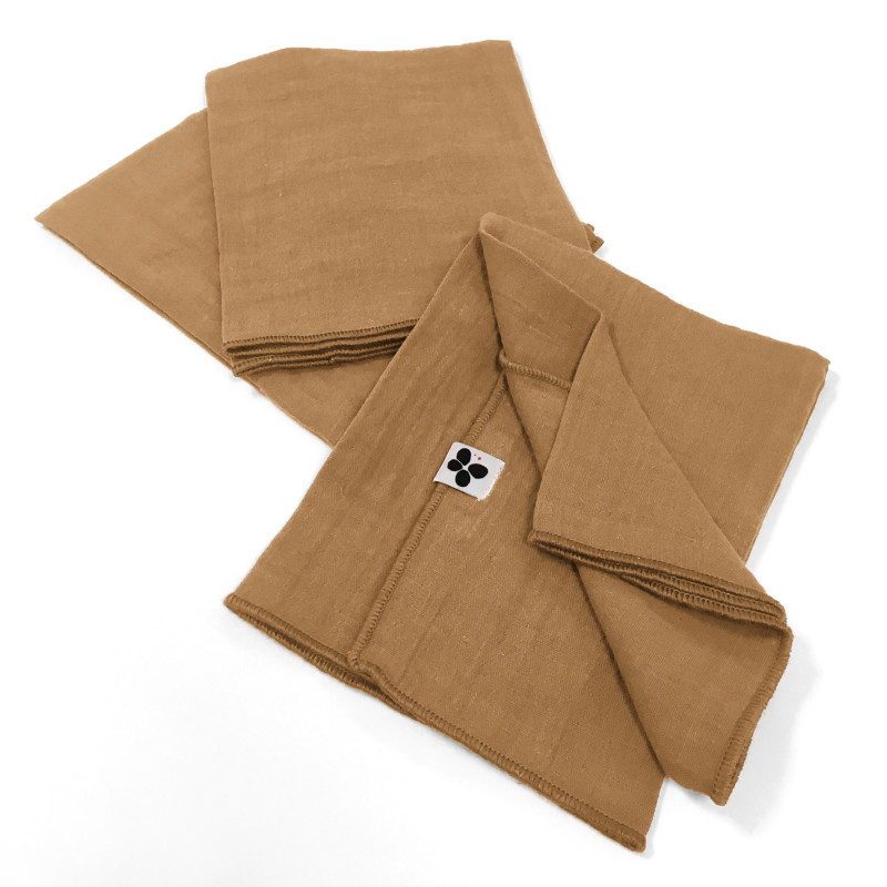 Set of 2 cotton muslin hand towels L'EFFET PAPILLON Brown