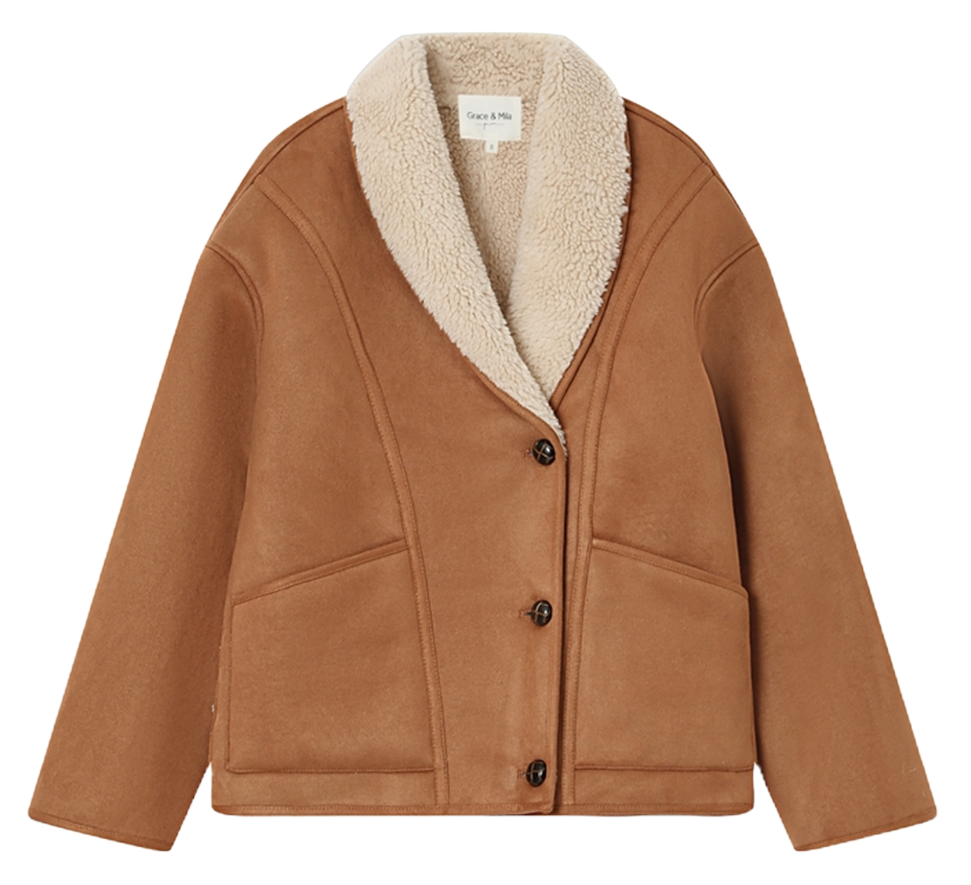 Shawl-collar faux fur oversized coat GRACE ET MILA Brown