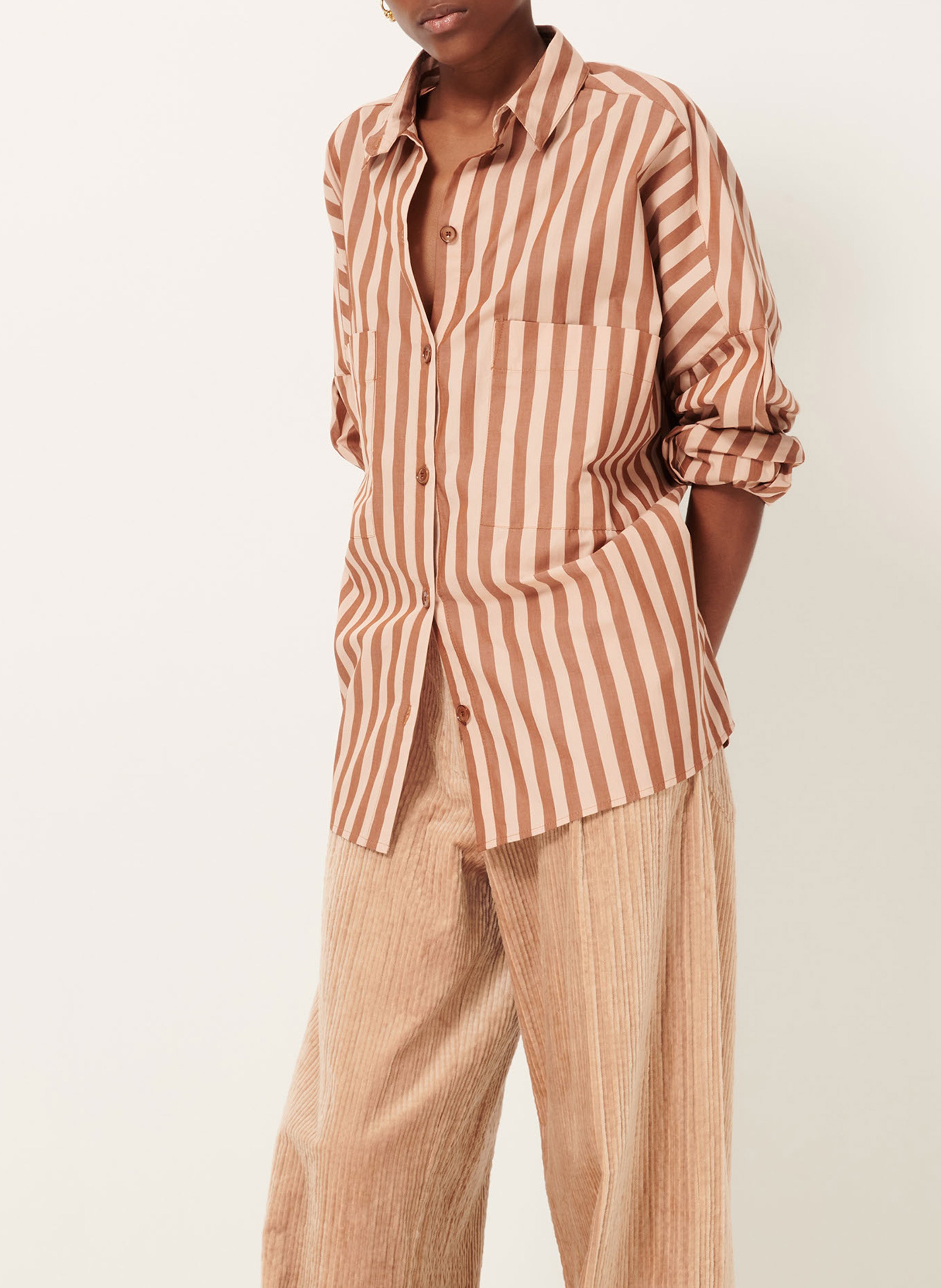 Chemise col classique manches contrastantes en coton SESSUN Brown